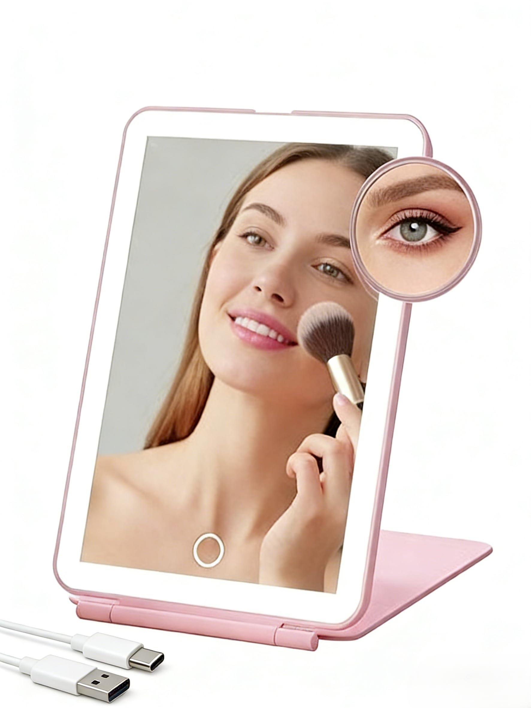 Rantizon 49 LEDs Travel Makeup Mirror with 10x Magnification, Portable Rechargeable Travel Mirror with Light with 3 Color Lights,Touch Dimmable Lighted Makeup Mirror, Gift for Women & Girls