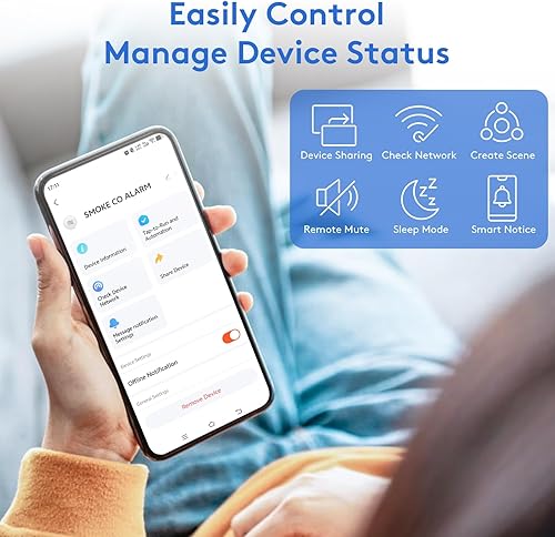 Miniatura 7 de Paquete de 1 detector inteligente de humo y monóxido de carbono con notificaciones de aplicación, batería reemplazable, detector de humo Wi-Fi y CO