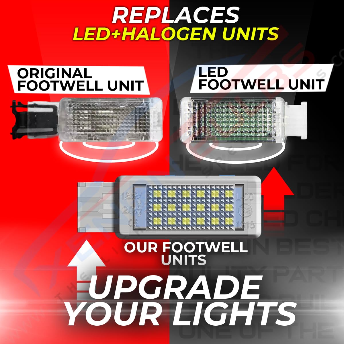 Luci interne vano piedi Golf MK5 MK6 MK7 7.5 LED VW rosso SMD OEM ricambio – 2 pezzi