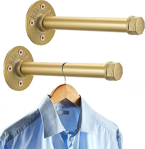 Sumnacon 2 barras de ropa industrial de 8 pulgadas Percha de metal rústico resistente con tornillos, soporte para ropa montado en la pared para