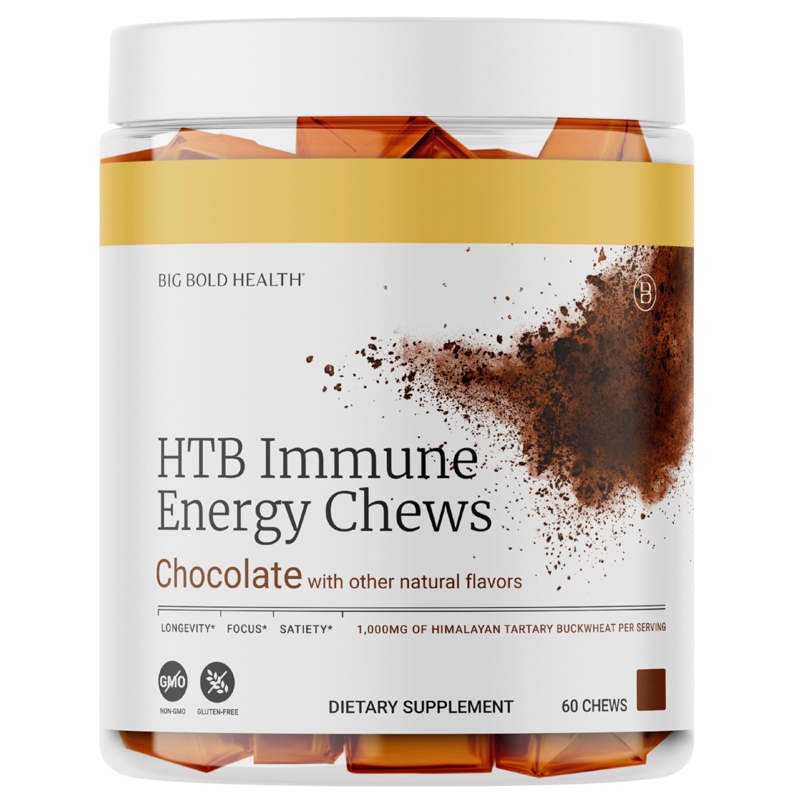 BIG BOLD HEALTH HTB Immune Energy Chews – Organic Himalayan Tartary Buckwheat Supplement for Natural Energy, Focus & Immune Support - Chocolate Flavor with Zinc, Magnesium & Vitamins (60 Chews)