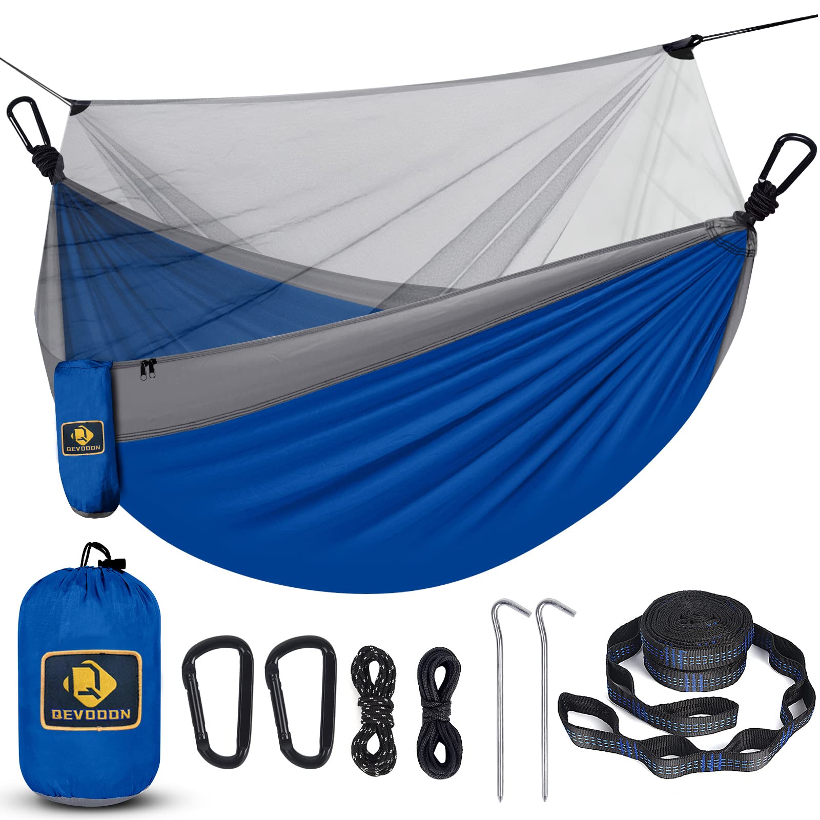 Camping Hammock with Net,Portable Lightweight Double Hammocks with Tree Straps and Solid D-Shape Hanging Hooks,Parachute Nylon Hammock for Backpacking Beach Backyard Patio Hiking