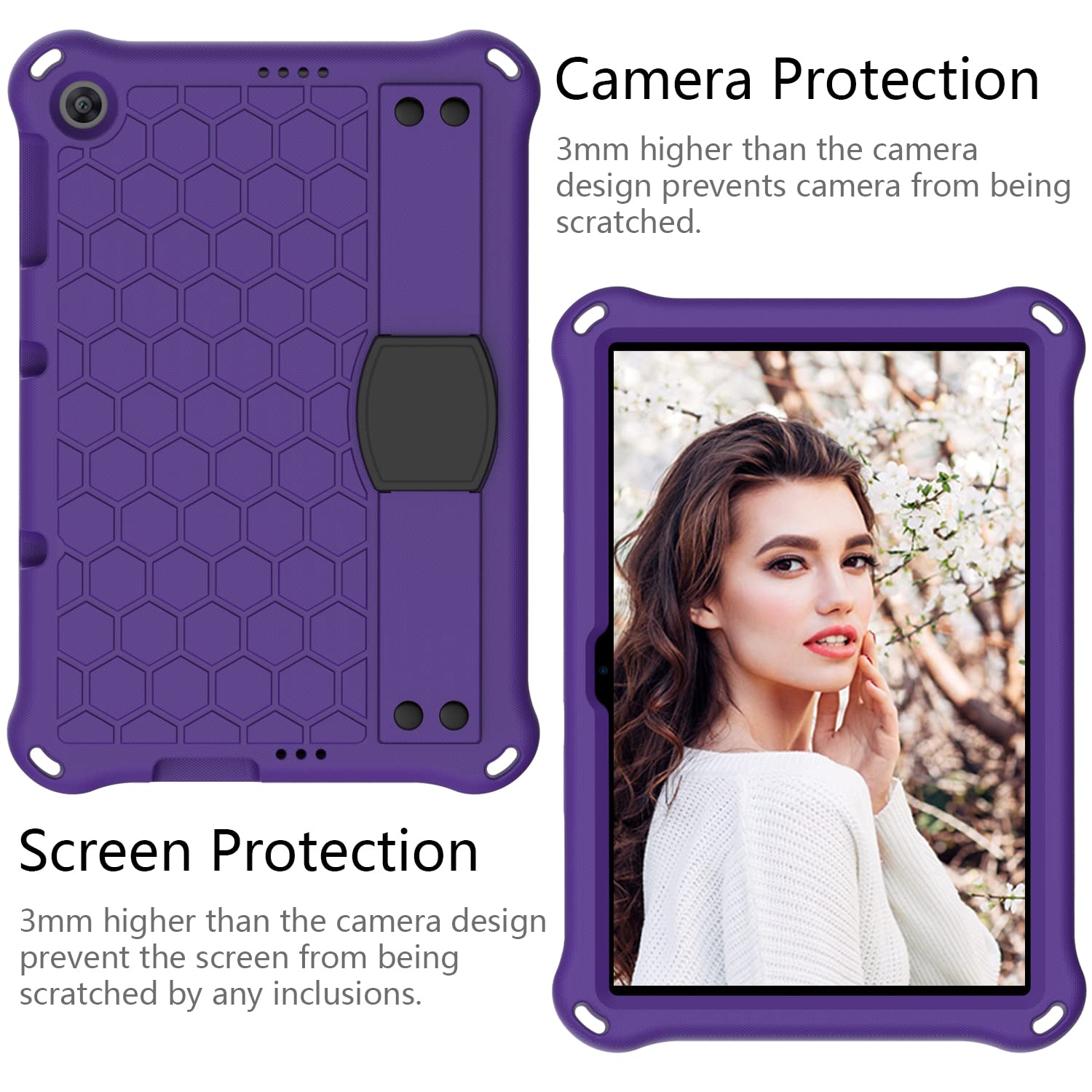 Etui ochronne do Huawei MatePad T10 9,7" / MatePad T10s 10,1" / Enjoy Tablet 2 (2020), wytrzymałe, odporne na wstrząsy silikonowe etui ochronne z uchwytem i paskiem na ramię - fioletowe + czarne