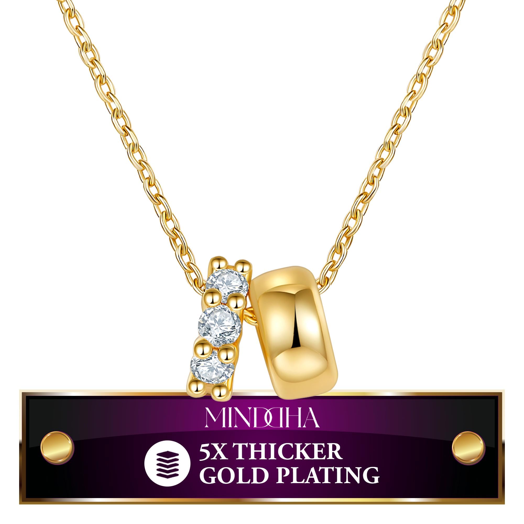 MINDDHA 14K Gold Plated Cubic Zirconia Rondelle Pendant Necklace | 8mm Diameter Two-Toned Dainty CZ Gold Pendant Necklaces for Women | Adjustable 15"