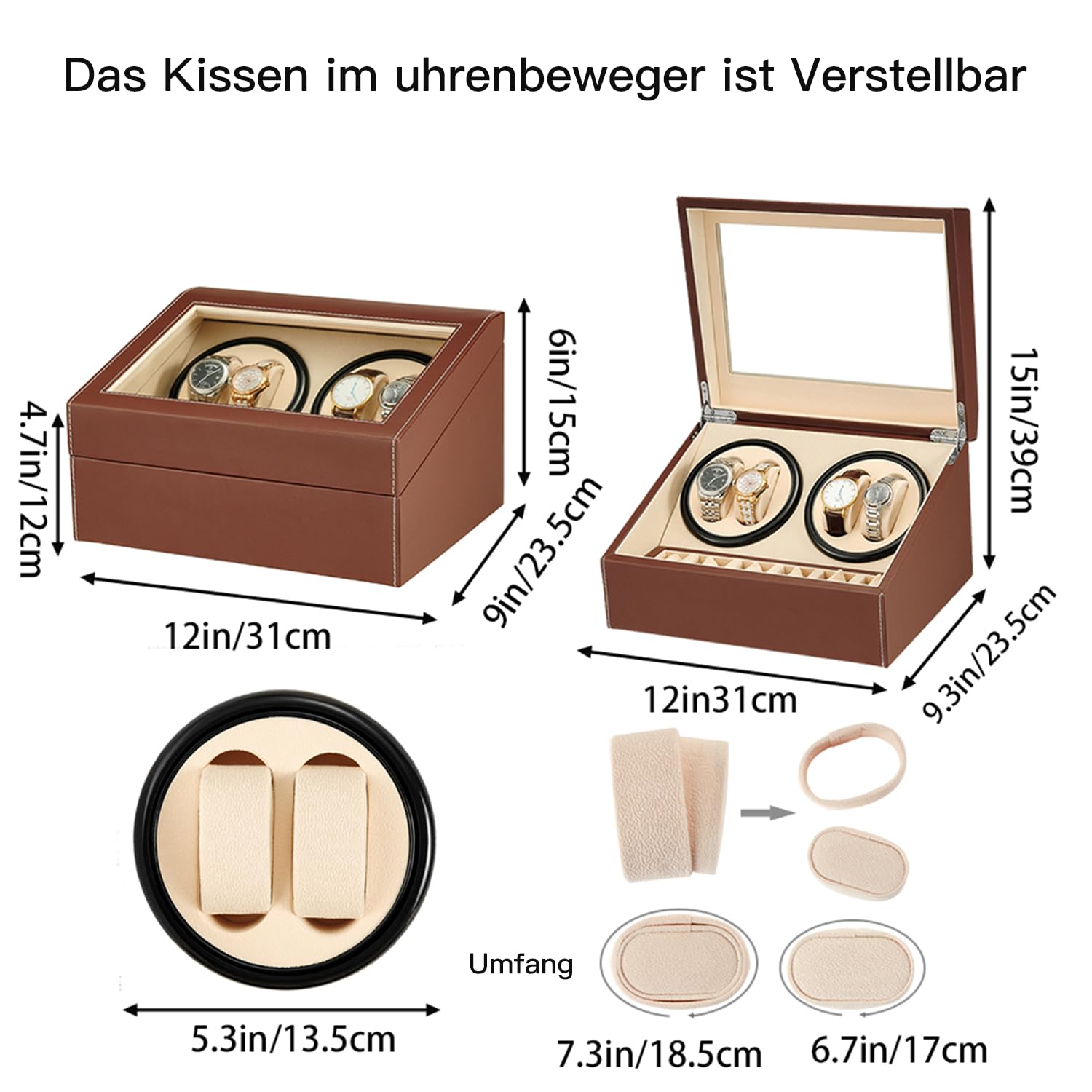 Automatische Uhrenbeweger Box PU Leder Uhrengehäuse mit leisem Motor Netzteil für Automatikuhren