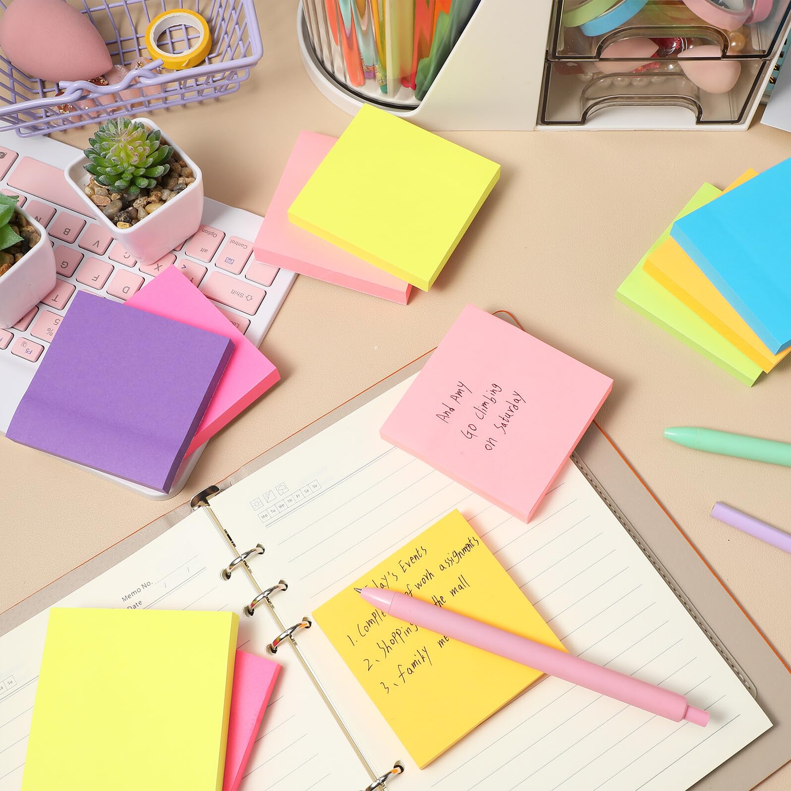 SHINEOFI Haftnotizblöcke Selbstklebend 16 Pads aus Papier Starke Klebkraft und Leicht für Büroarbeit und Notizen Am Schreibtisch