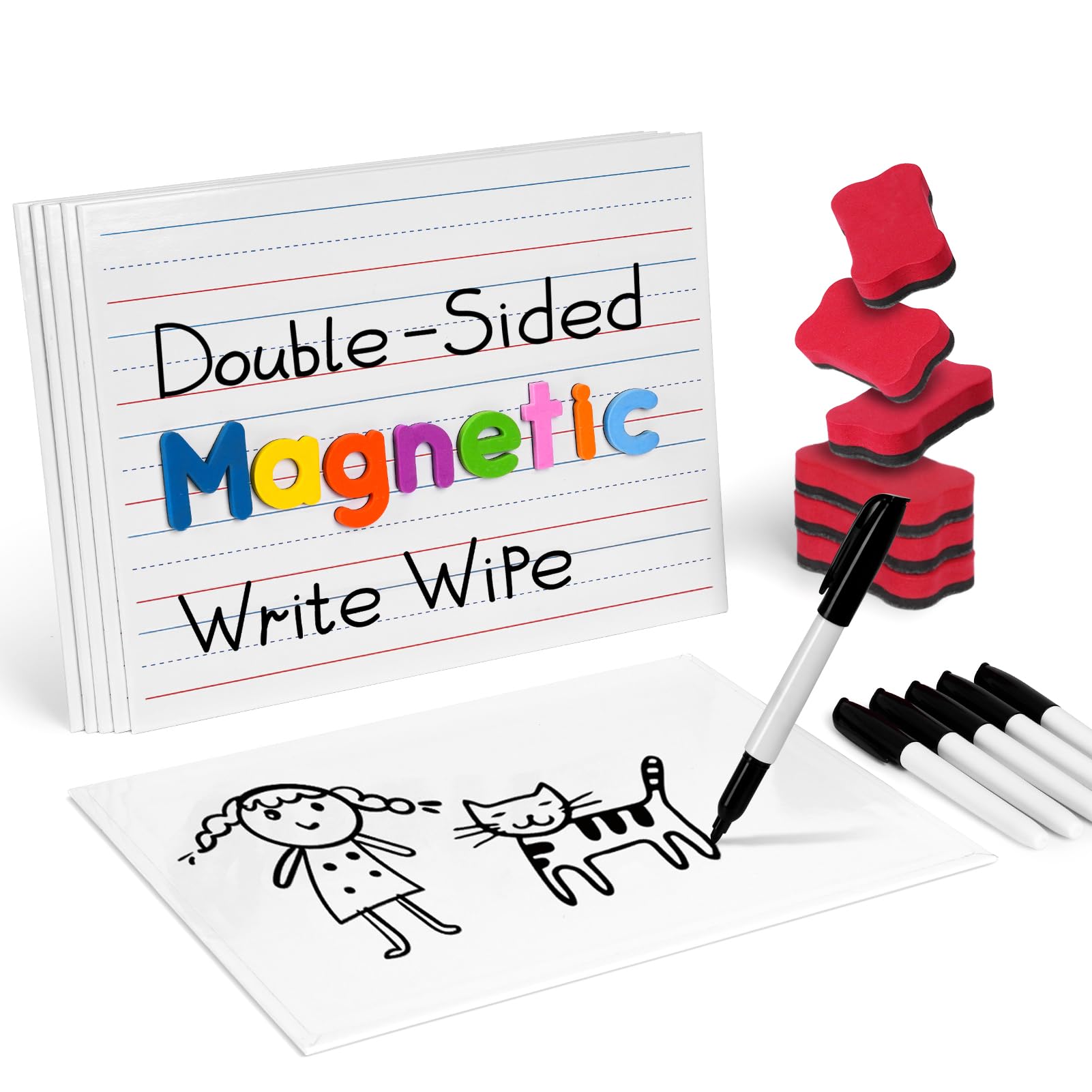 GAMENOTE Small Dry Erase Lap Boards for Kids & Students, Magnetic Double Sided Lined Whiteboards 9x12 for Classroom & Homeschool Use (6 Pack)