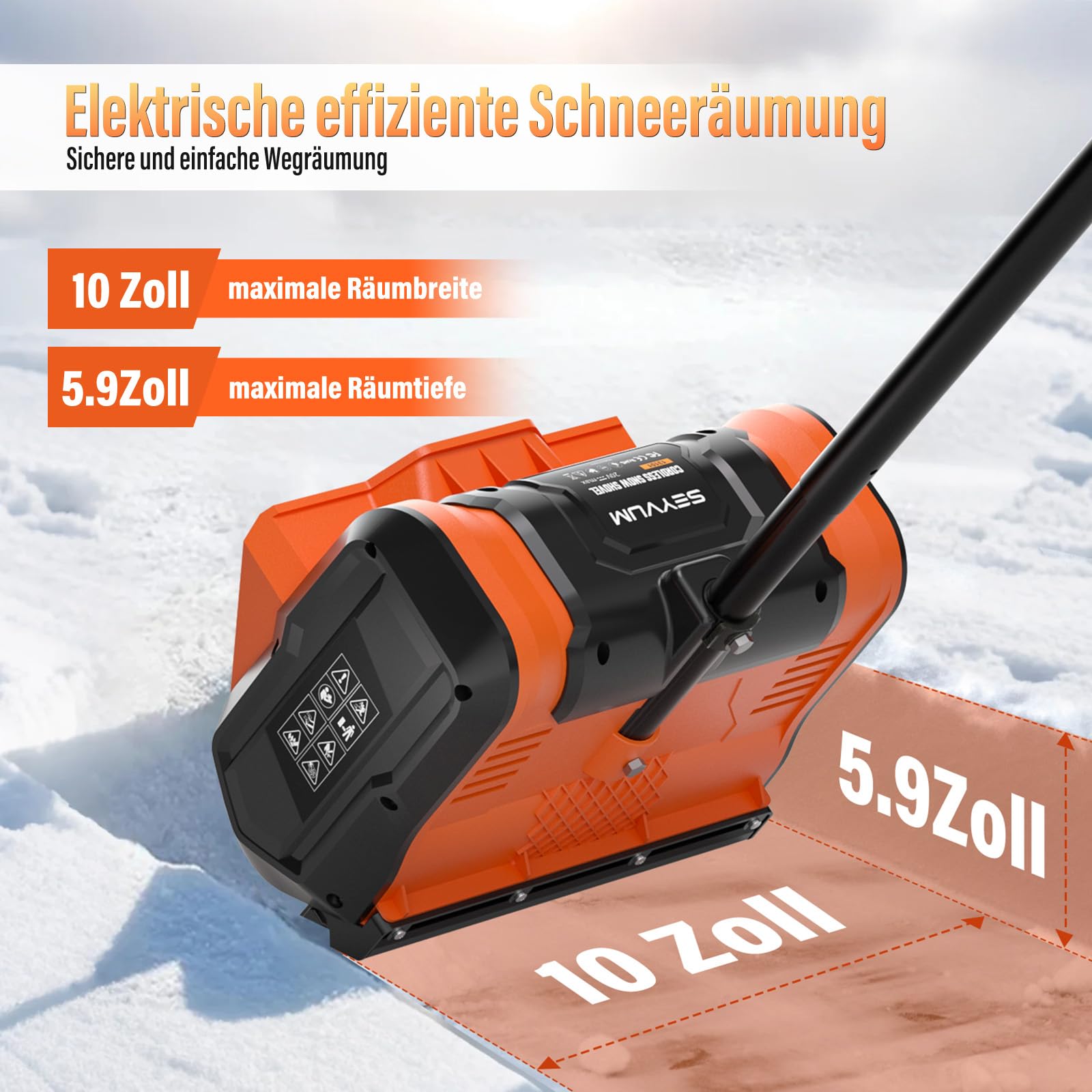Akku Schneefräse,elektrische Schneefräse Akku 2× 4.0Ah mit Ladegerät,Ultra-leicht nur 3,4 kg,Arbeitsbreite 25 cm, maxSchneehöhe 15 cm,bis 3m Auswurf für Gehwege,Einfahrten