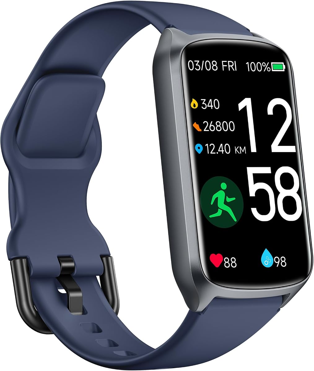 Amzhero Health Fitness Tracker con frecuencia cardíaca 24 horas al día, 7 días a la semana, oxígeno en sangre, presión arterial, rastreador de sueño, rastreadores de actividad impermeables 5 ATM con rastreador de pasos, podómetro (bandas S y L incluidas)