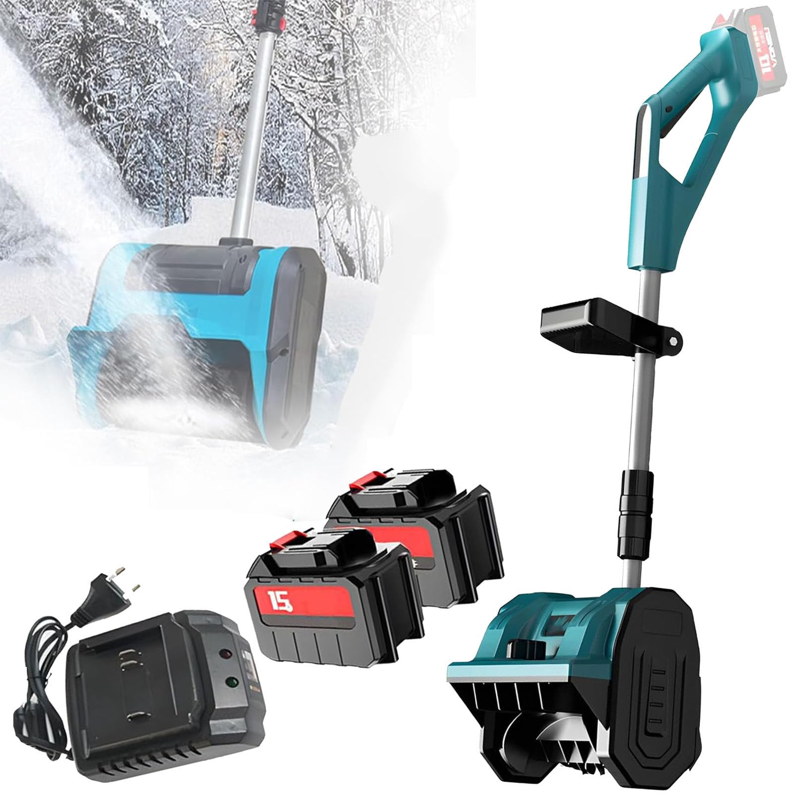 Pala da neve senza fili, spazzaneve elettrico a spinta, direzione regolabile, spazzaneve ricaricabile con batteria inclusa