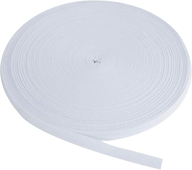 Berolle 50 Yards Natural Cotton Twill Tape Herringbone Tape Cotton Twill Webbing for Gift Wrapping Craft Home Decoration Sewing (White, 3/8")