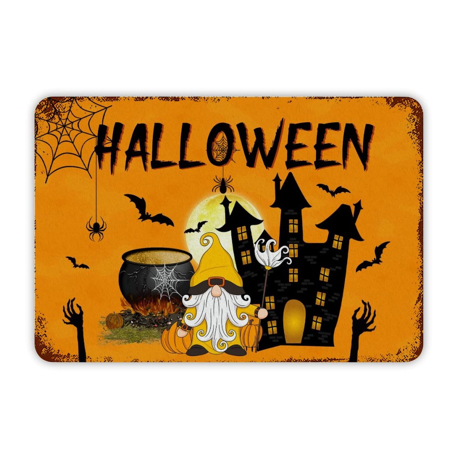 ENEDNATE Happy Halloween Gnome House Vintage Man Cave Metal Sign 8x12 Inch Decorative Aluminum Tin Sign for Indoor Outdoor Kitchen Bar Restaurant Cafe Pub Wall Art Decor Hanging Poster
