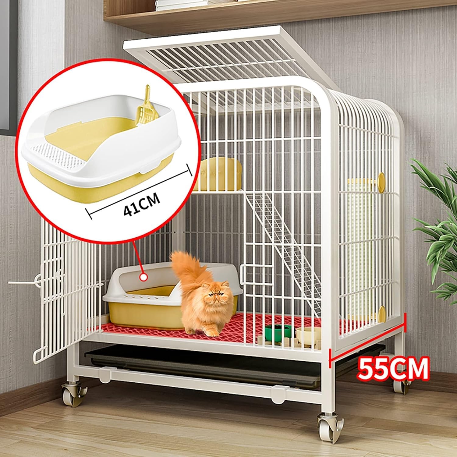 Haustierkäfig for drinnen und draußen – mit Bett und Rampe(78x55x100CM)