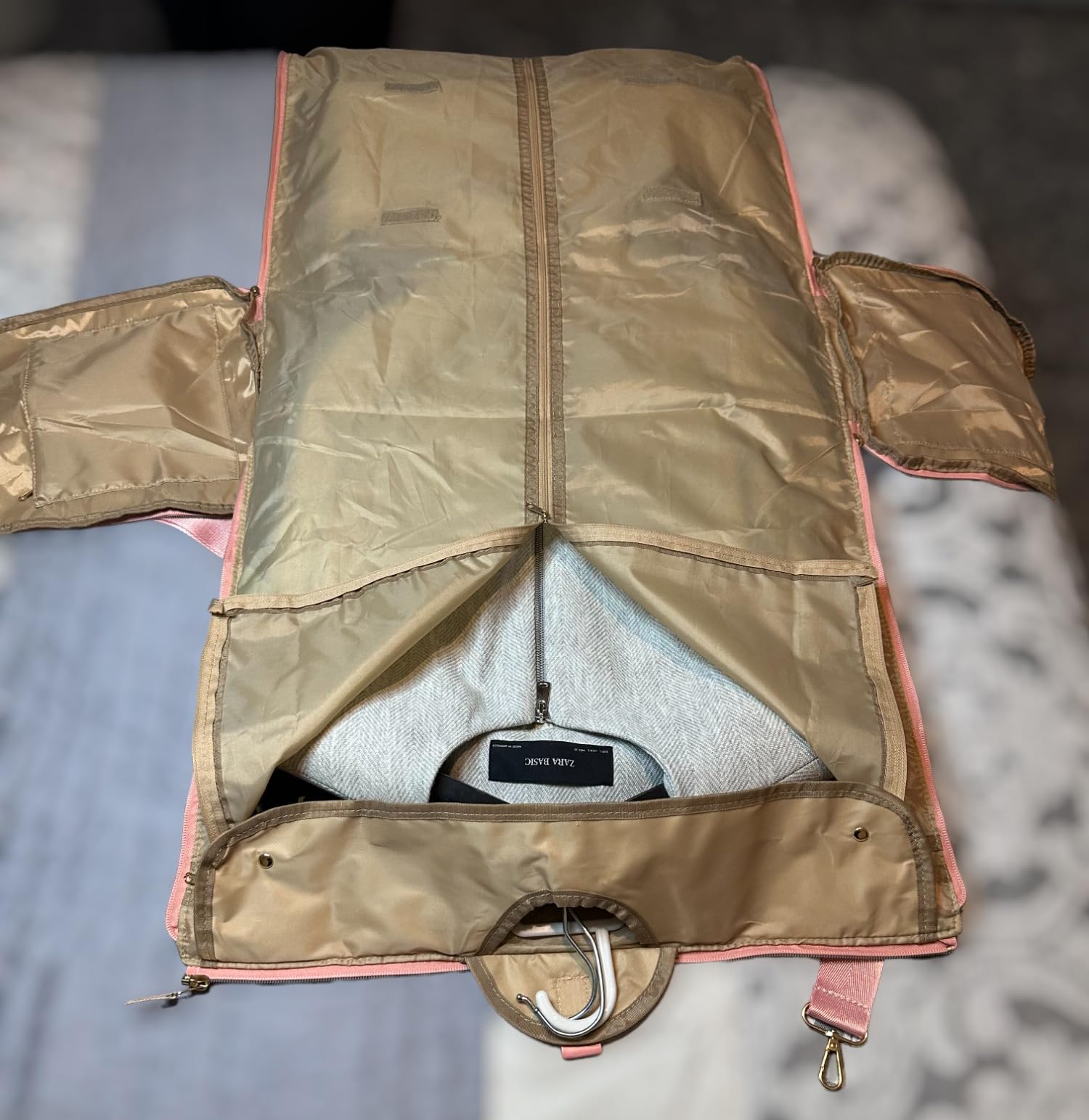 GALINEI. Bolsa portatrajes Convertible en Maleta de Mano para Mujer señora. Bolso 2 en 1. Funda de Viaje para Traje (Rosa)