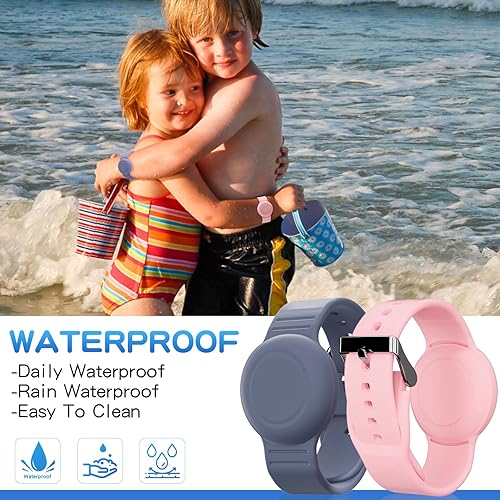 Miniatura 2 de Pulsera impermeable con etiqueta de aire para niños (paquete de 2), pulsera oculta de silicona suave para niños, rastreador GPS ligero compatible