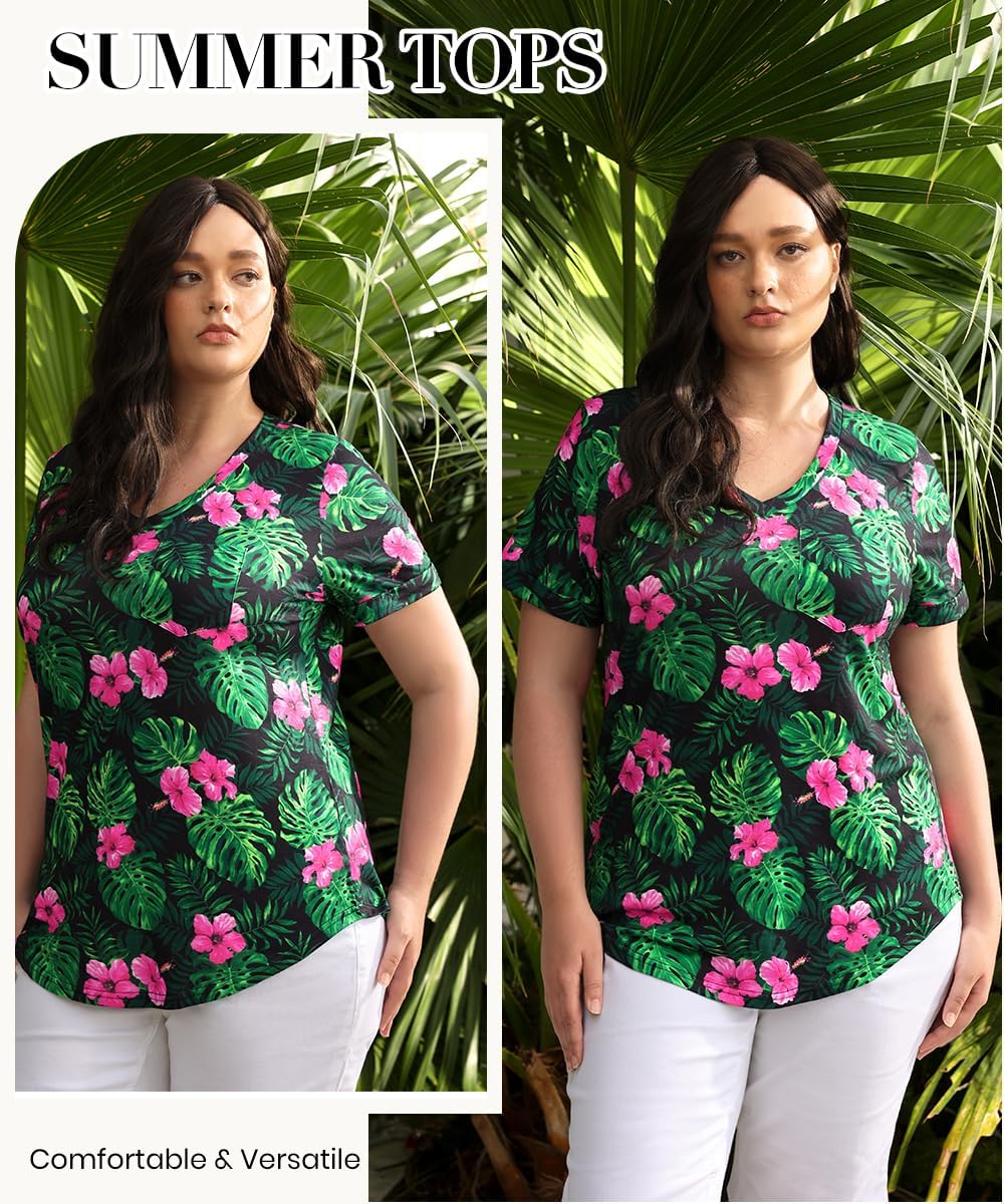 RITERA Plus Size Tops for Women Tie Dye Casual V Neck Summer Short Sleeve Loose Fit T Shirts XL-5XL - Image 4