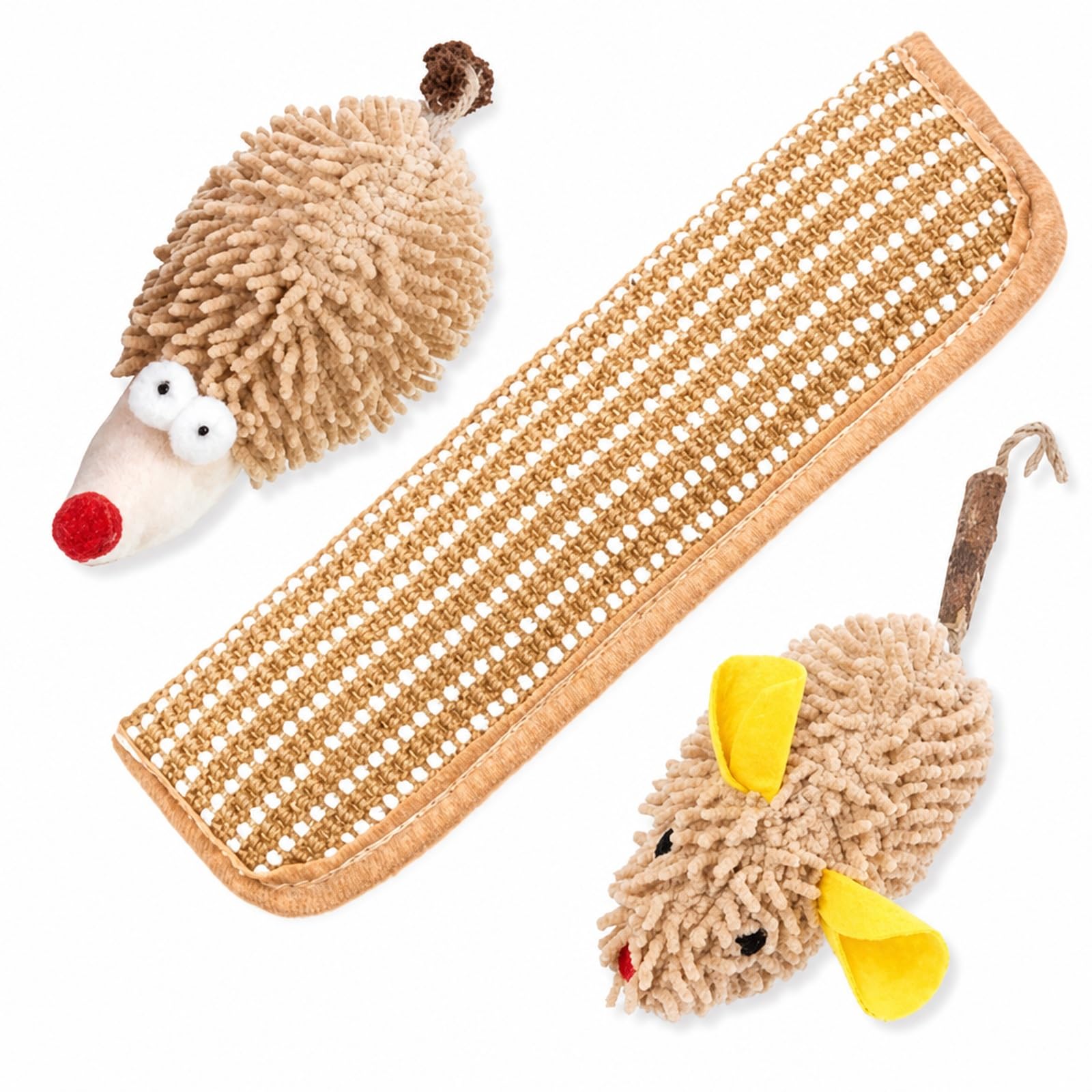 Poivgew 3 Catnip Toys for Cats, Hedgehog, Round Mouse and Large Pillow