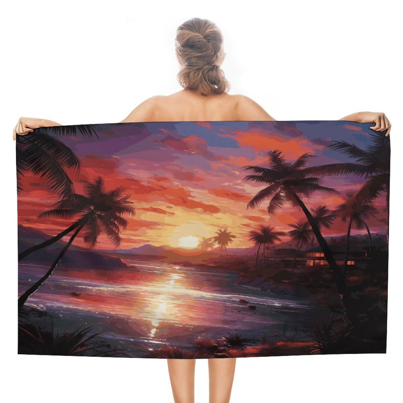 VstaDank Colorful Tropical Sunset Bath Towel Stylish Double-Faced Pile Travel Towel Soft Absorbent Beach Towel for Pool Swim Sports Camping Adults Gift 51X31 Inch