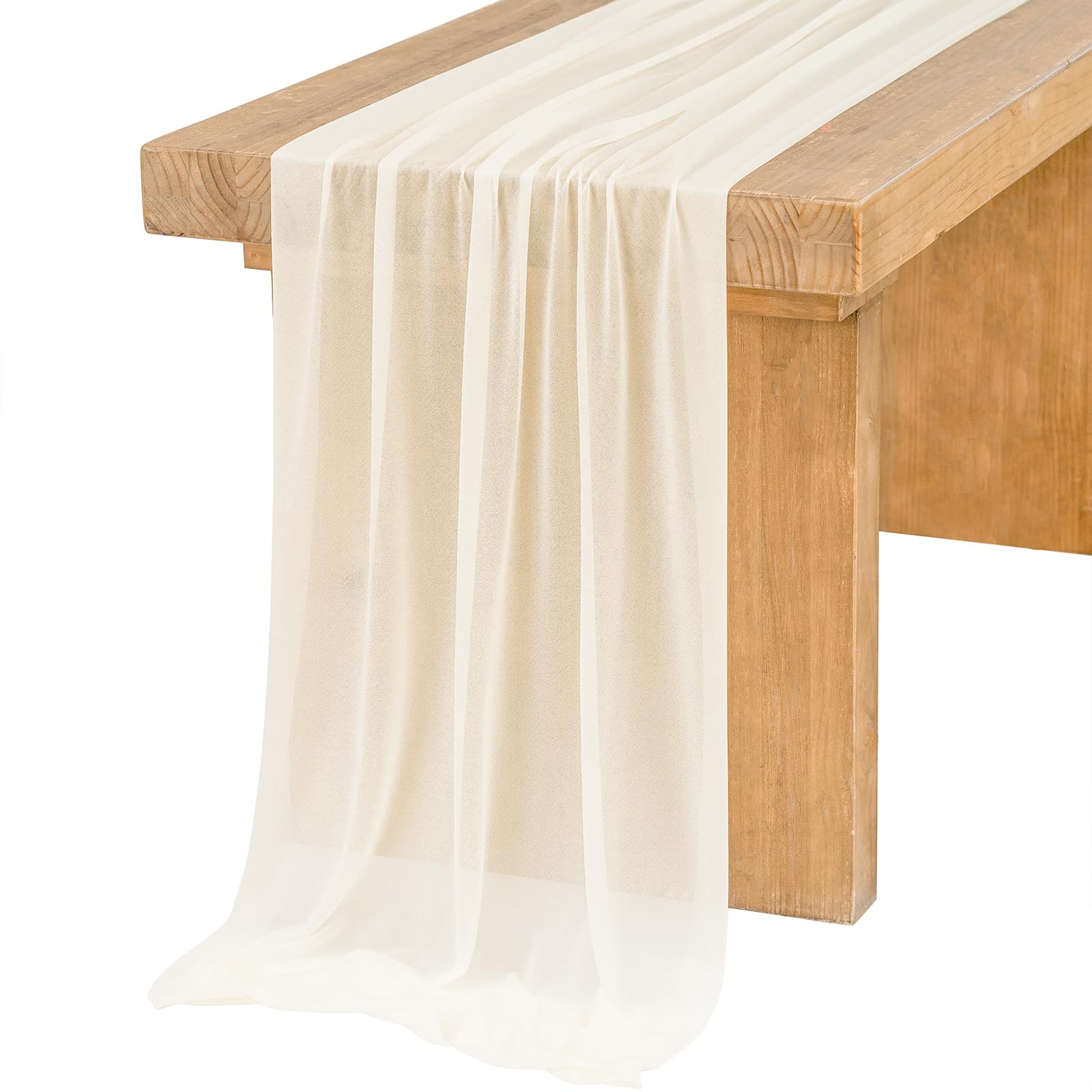Photo 1 of Ling's Moment 14Ft Ivory Sheer Extra Long Chiffon Like Table Runner with Silver Sparkle for Rustic Boho Beige Table Runner Wedding Party Bridal Shower Decorations