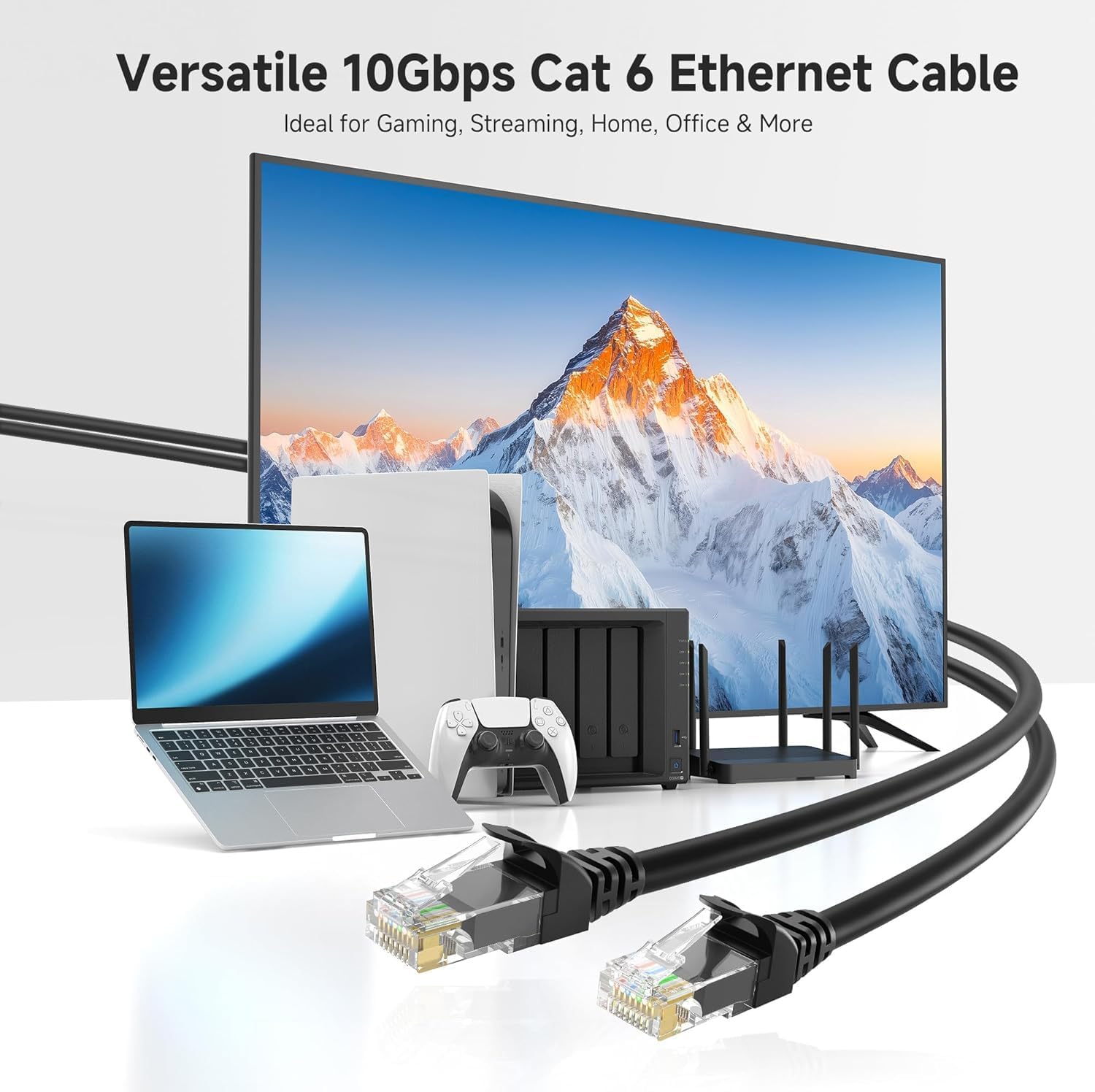 CAT6 Ethernet Cable 75Ft 23AWG High Speed 500MHz 10Gbps Transmission Speed, Faster Than Cat 5e/Cat 5 Ethernet Cable. Widely Used in Computers, laptops BLACK-75Feet