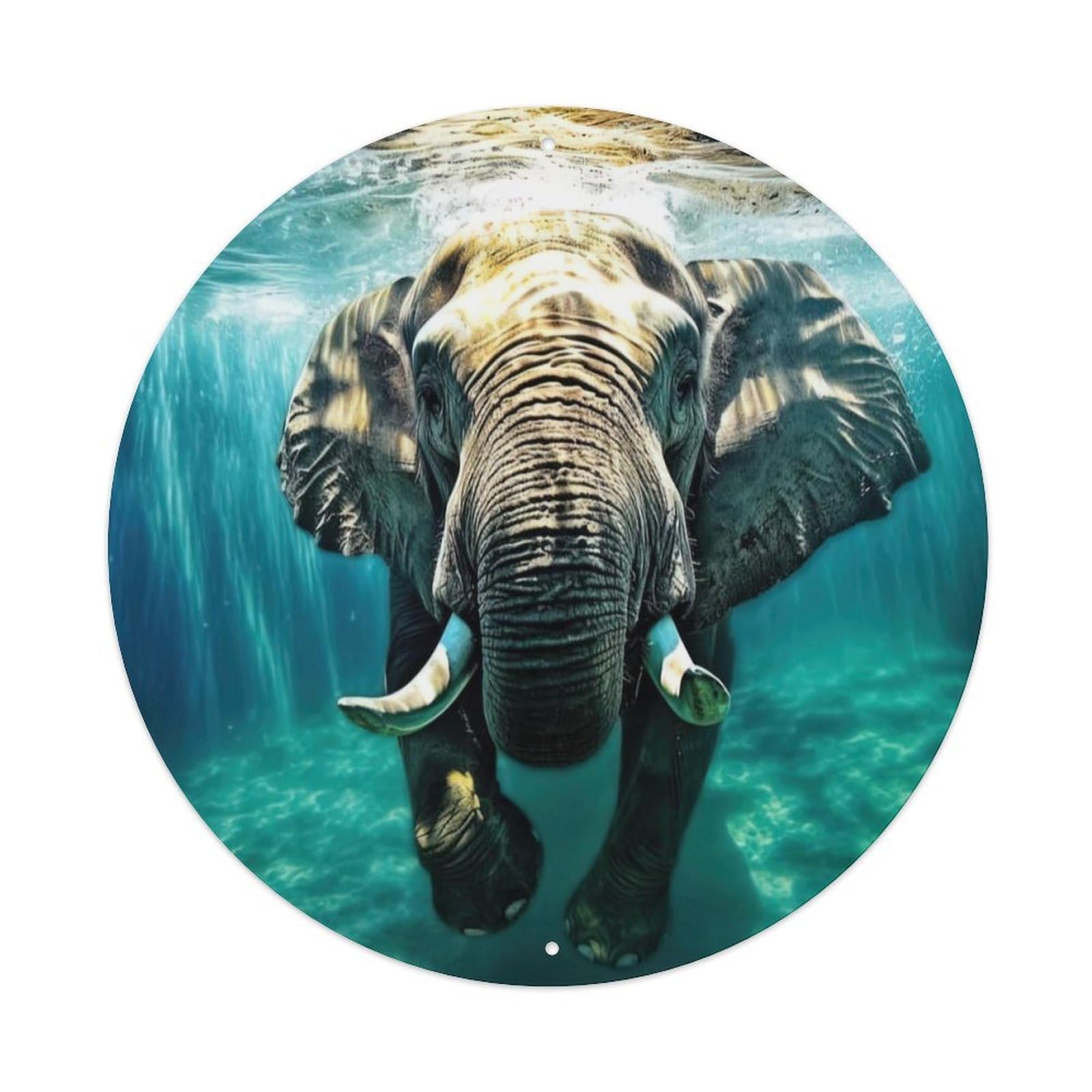 Animal Artwork Elephant in Water Vintage Metal Tin Sign Plaque Wall Decor for Cafe, Club Bar, Office, Garden Metal Poster 8x8Inch