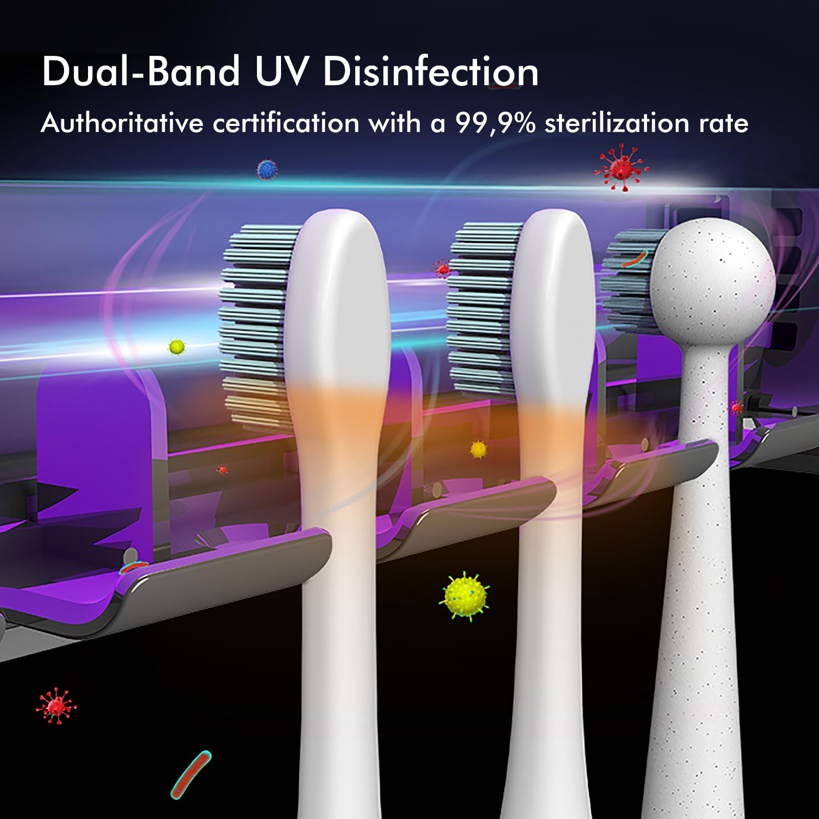 Soporte para cepillo de dientes UV, 5+1+1 ranuras, soporte portátil para cepillo de dientes recargable montado en la pared con funciones de calefacción, sin taladrar (Blcak)