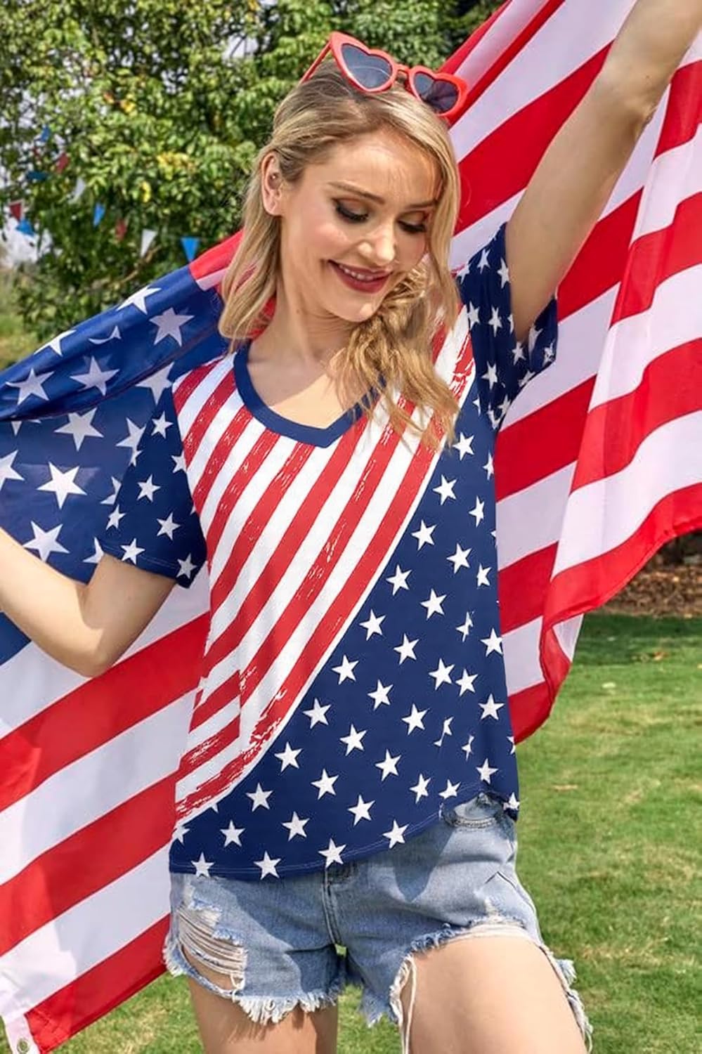 Barlver Womens American Flag Shirt Short Sleeve 4th of July Flag Top Loose Patriotic Independence Day T-Shirts S-XXL - Image 3