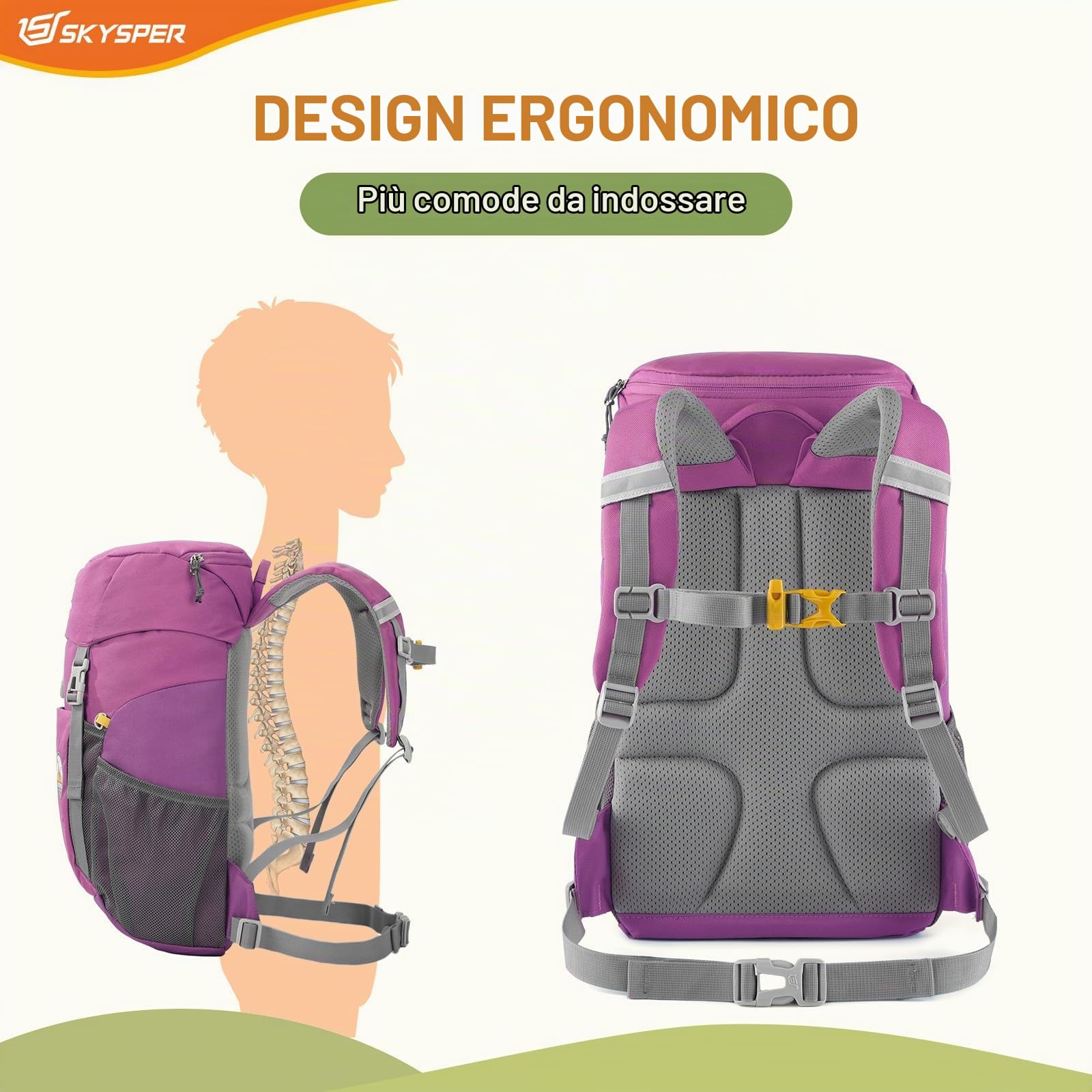 SKYSPER Zaino Bambino Gita 15L per Trekking Zainetto Bambina per Scuola Asilo Elementare 6-12 Anni