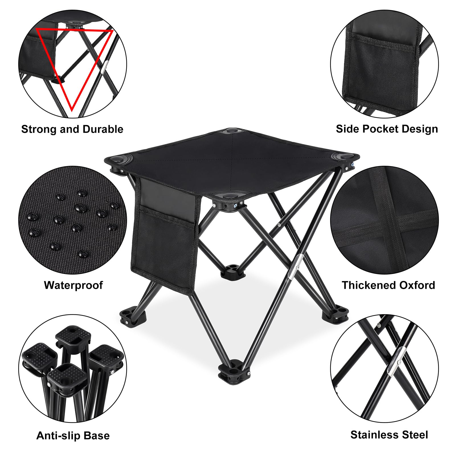 KABOER Paquete de 2 taburetes plegables para acampar al aire libre, silla portátil para pesca, barbacoa, senderismo, jardinería y playa, viajes con bolsa de transporte (negro)