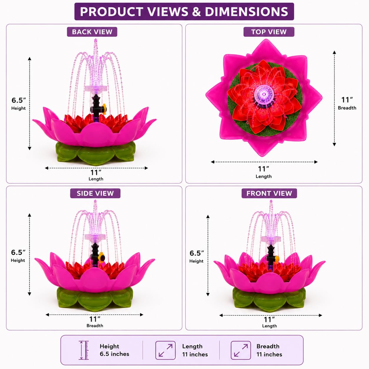 Lotus Fountain - Home Temple Decor with LED Light -3