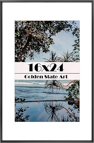 Vista 482 de Golden State Art - Marco de fotos de aluminio satinado clásico de 8 x 10 con alfombrilla de color marfil para fotos de 5 x 7 y cristal real, Dorado