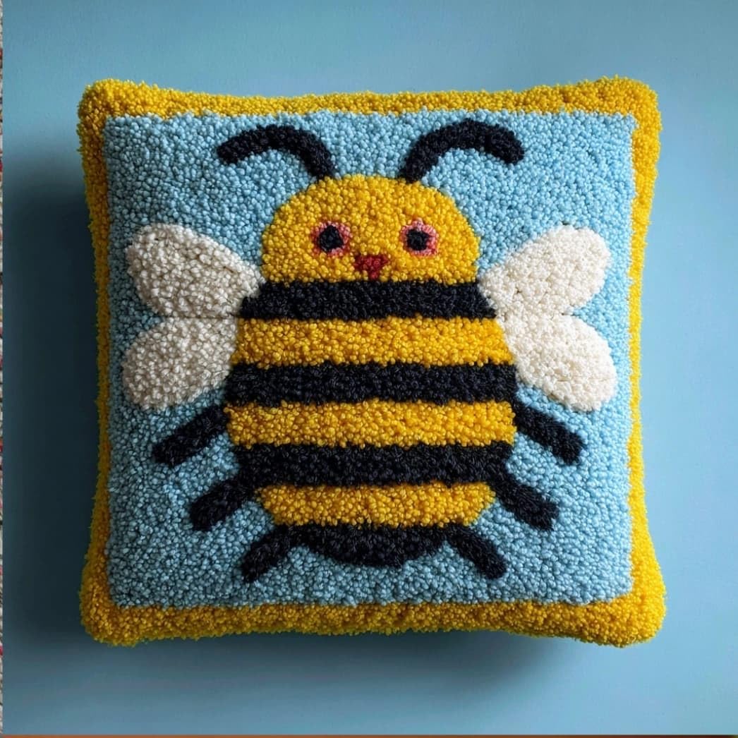 AxiangziK Latch Hook Cushion Kit,Bee DIY Throw Pillow Cover 43X43Cm
