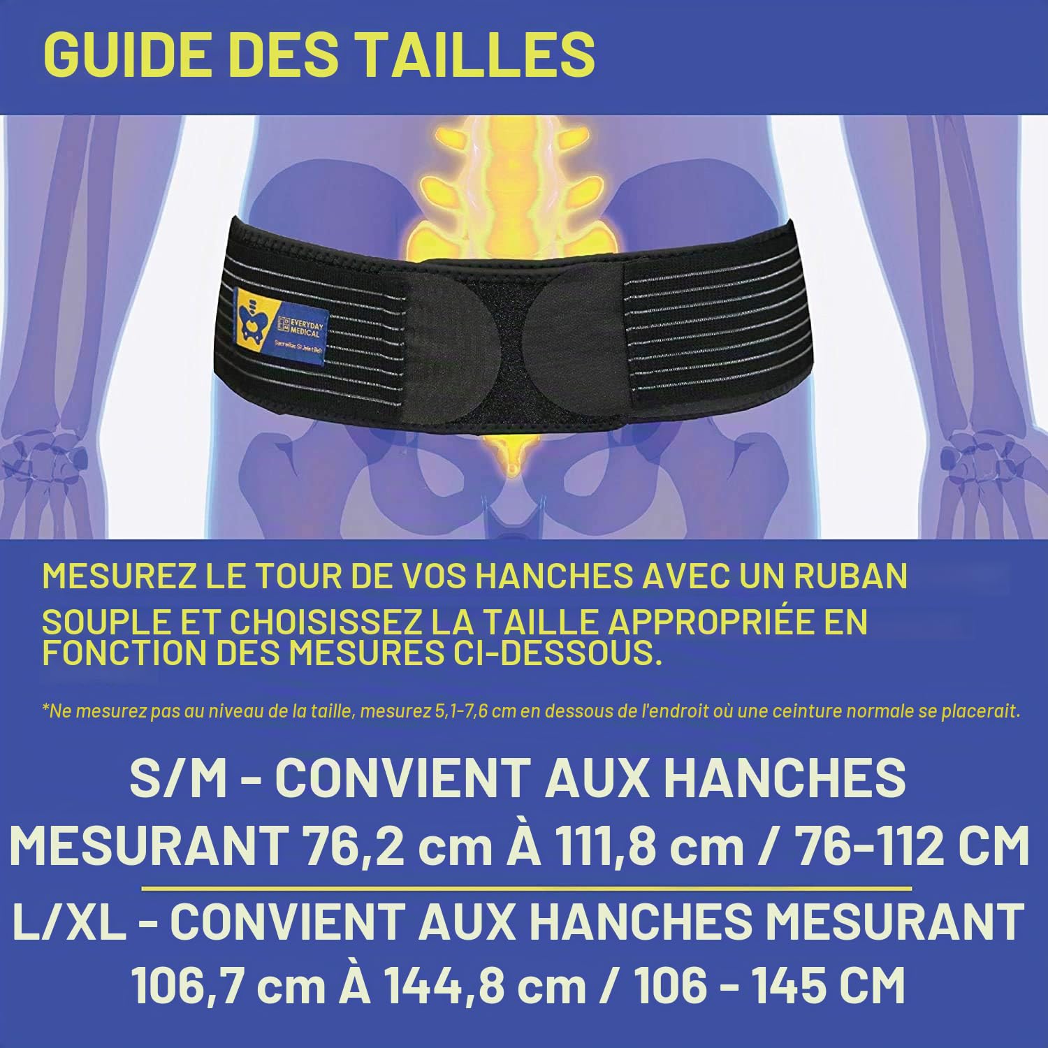 Ceinture Sacro Iliaque par Everyday Medical | Ceinture Pelvienne Femme et Homme | Diminue Douleurs et Inflammations des Hanches, du Lombaire, et Jambes | Ceinture Lombaire & Maintien Dos Idéale