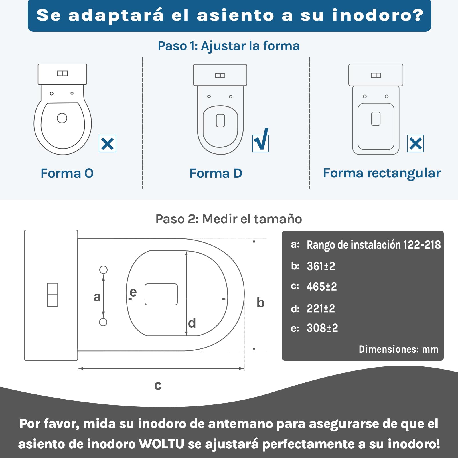 WOLTU Tapa de WC Asiento Inodoro Bisagra de Cierre Suave Instalar Rápida/Demontar Rápida, Plastico Blanco Forma de D