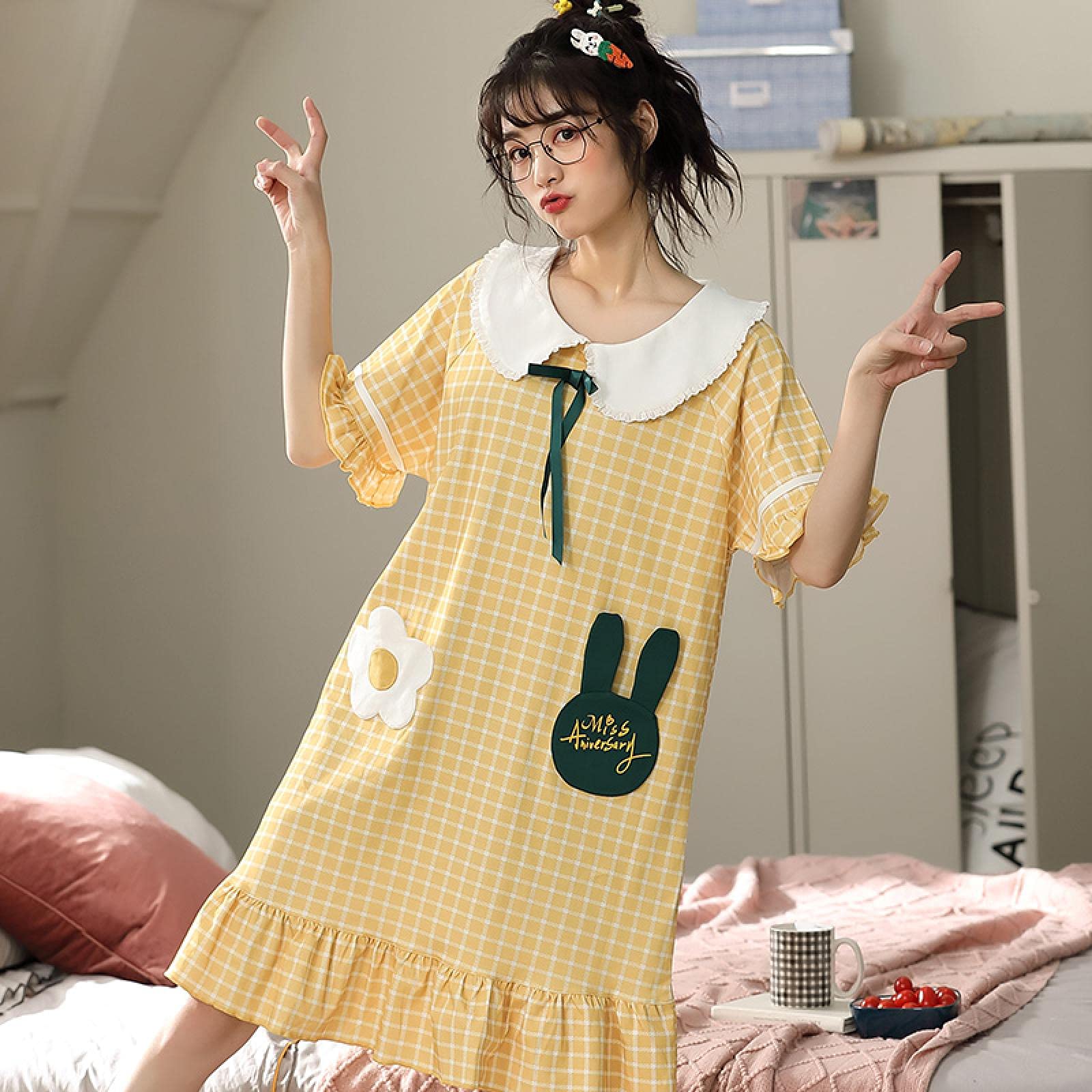 BuFanRenm Pigiama,Camicia Da Notte A Righe In Cotone M