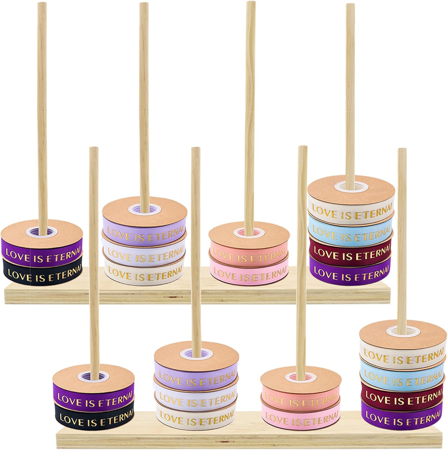 2 PCS Wooden Ribbon Organizer for Craft Room, Ribbon Holder Organizer Rack, Desktop Ribbon Spool Holder, Ribbon Gift Wrap Storage Stand for Sewing Craft Wreath Tulle Roll Florist Arts