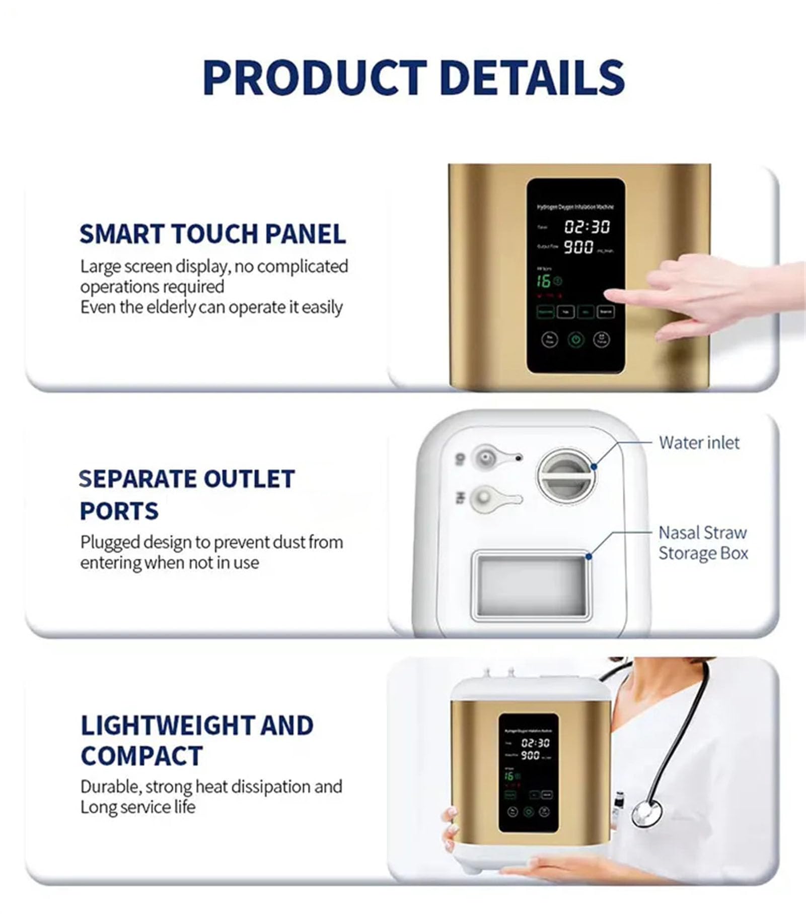 Inhalator Wodorowy Klasy Medycznej 600/900 Ml/Min – Pem Tech, 99,99% Ultraczystego H2, Urządzenie Do Terapii Wodorowej, Przenośny Inhalator H2 Gold 900ml/min