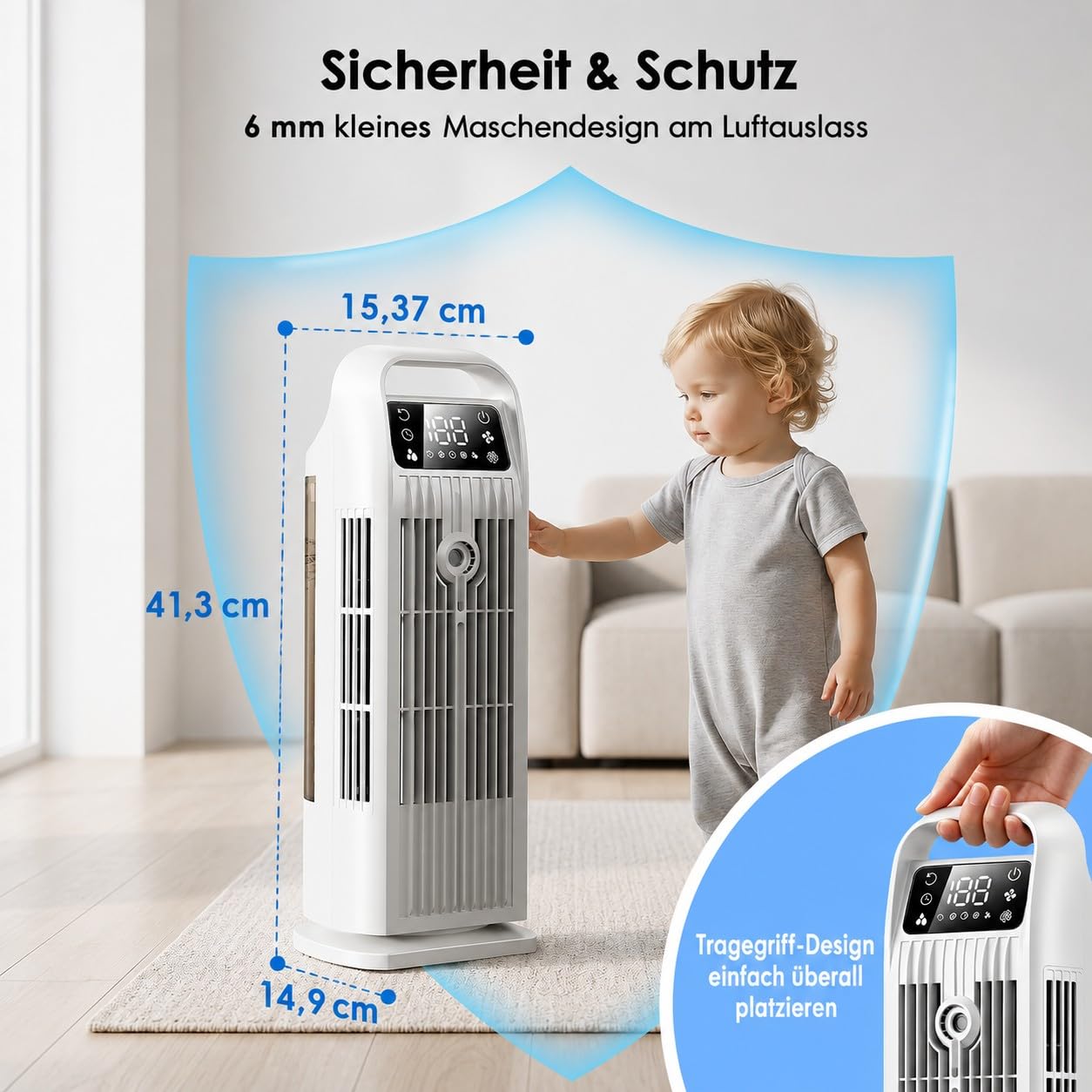 Mobile Klimaanlage ohne Abluftschlauch 6-in-1, Luftkühler mit Wasserkühlung & 1200ml Tank, 7m/s Turbo, 120° Oszillation, 1-12H Timer, 36W Leises Mini Klimagerät für Schlafzimmer & Büro, Cremeweiß