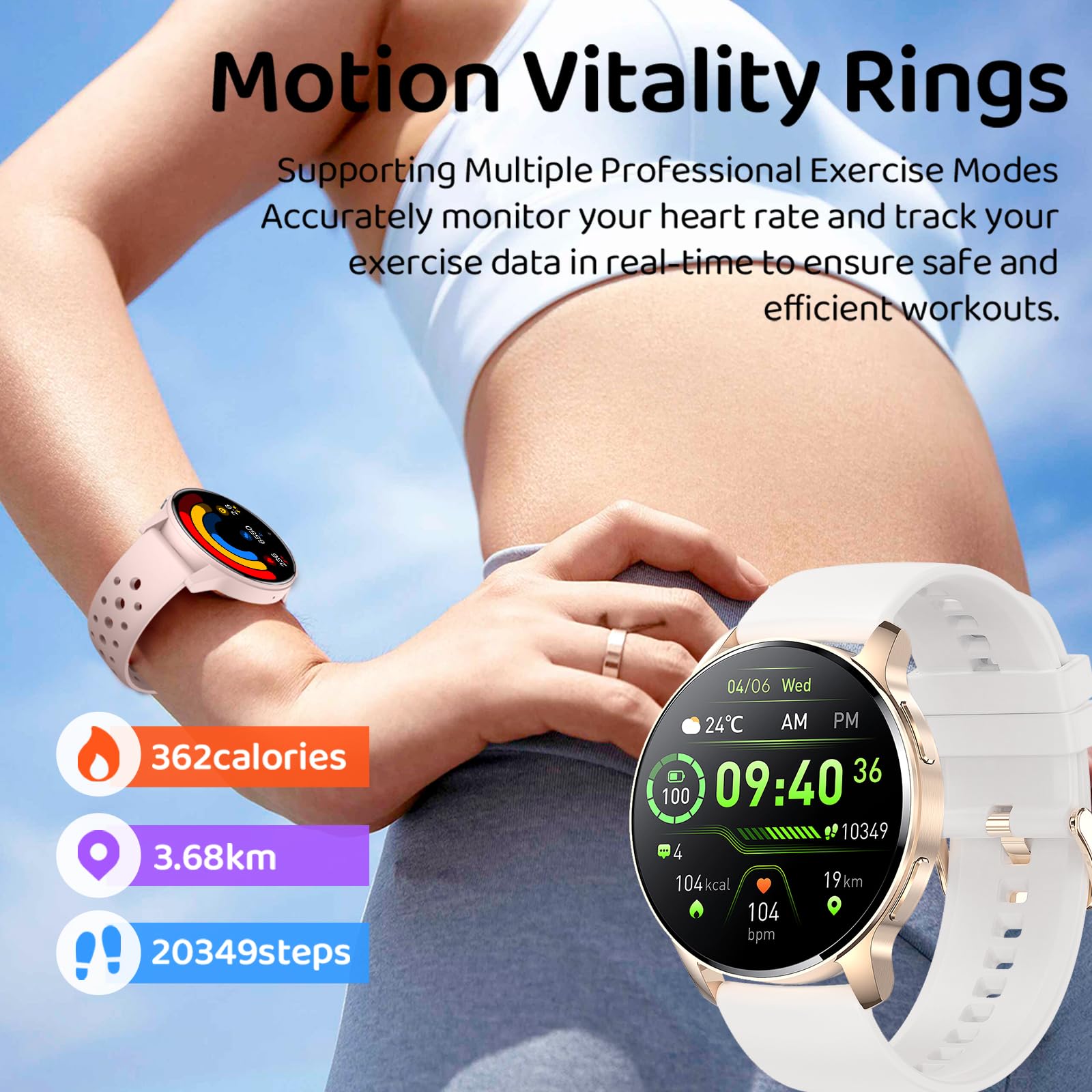 Lefitus Smartwatch Donna Orologio Chiamate e Risposta Bluetooth, 1,32'' HD iOS Android Orologio Tracker Fitness con Musicale Cardiofrequenzimetro Monitor SpO2 Sonno Contapassi Cronometro Smart Watch