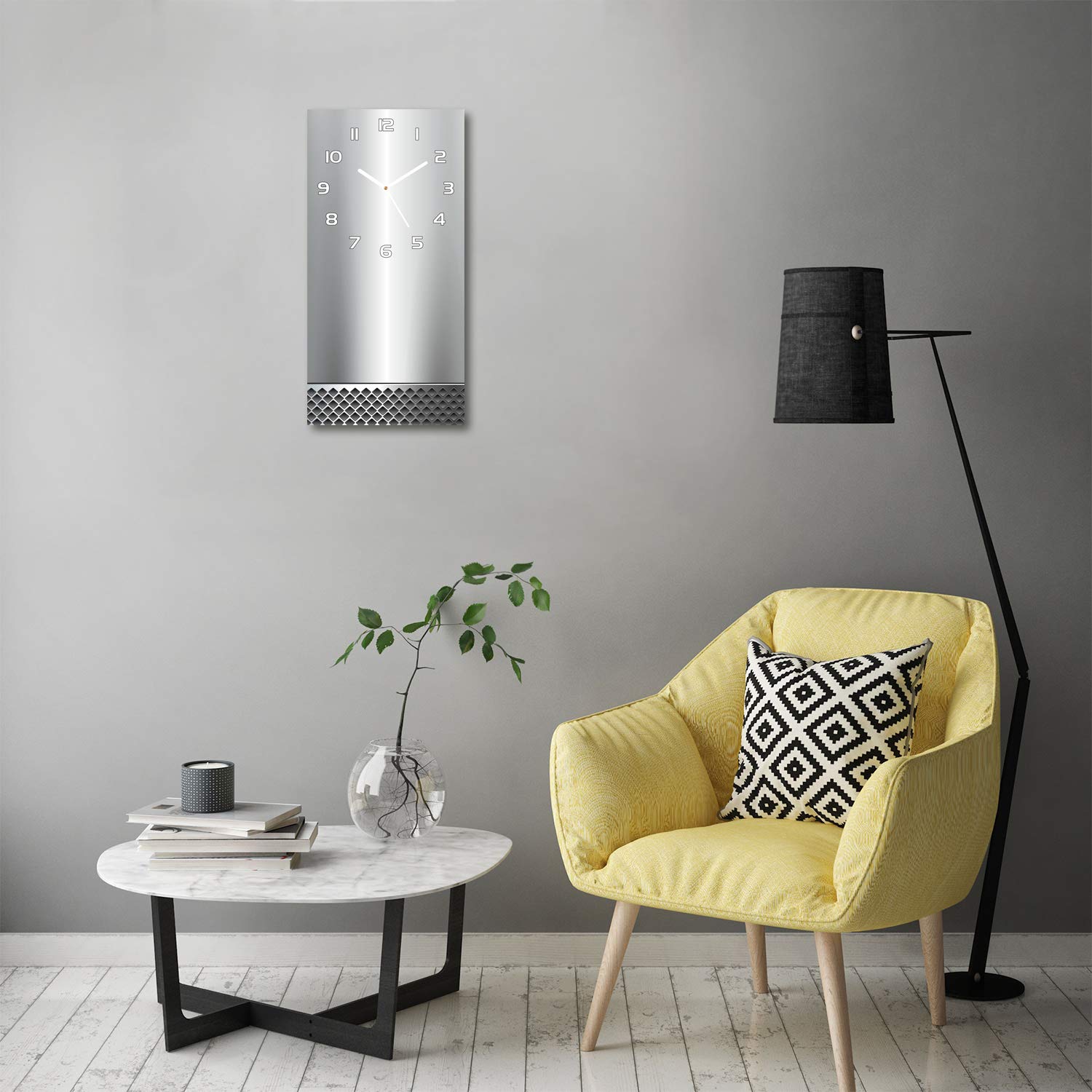 Tulup Glas Wanduhr 30x60 Cm – Moderne Dekoration Mit Silberner Wellen-Optik, Gehärtetes Sicherheitsglas