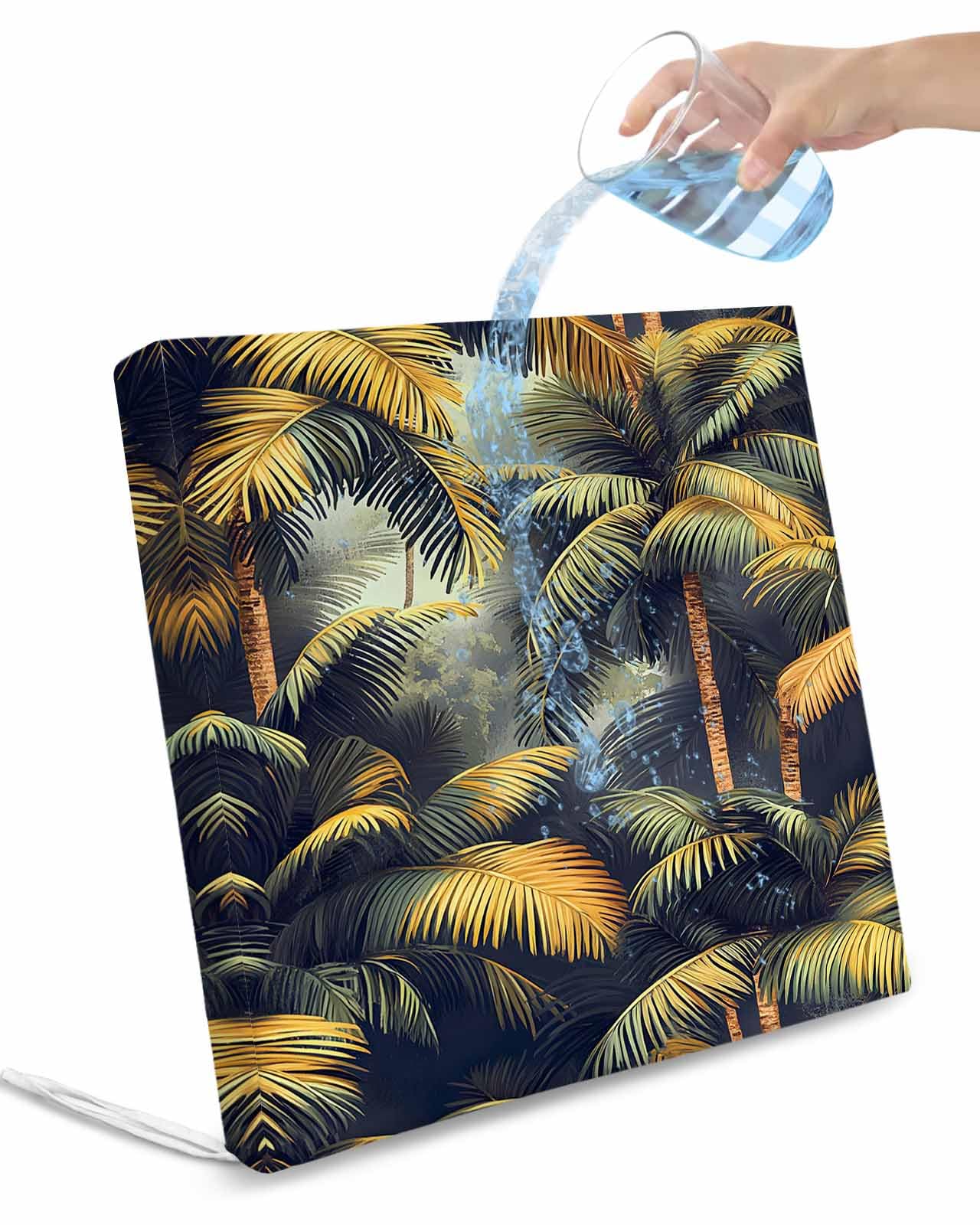 2 Pack Tropical Plant Waterproof Cushion Covers with Ties, Outdoor Patio Chaise Lounge Chair Seat Cushion Slip Covers Replacement(Only Cover) Summer Botanical Palm Tree Leaves Retro 22