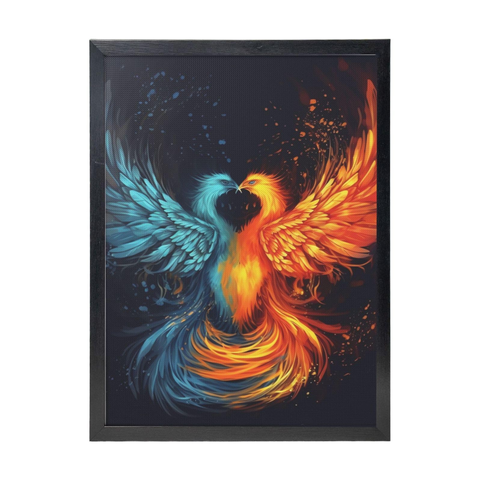 Framed Wall Art - Decorative Canvas Painting Fire and Water Phoenix Pictures Poster Aesthetic Modern Prints Artwork for Bedroom Office Wall Decor Ready To Hang 12x16 in