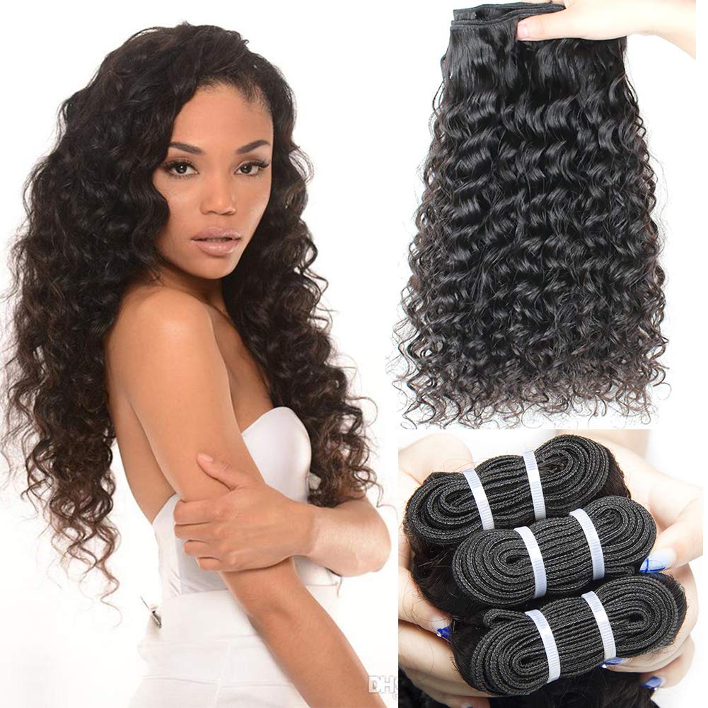 Doris beauty Hair 8A Brazilian Deep Wave Hair 3 Bundles Deal 300g/lot Natural Black Brazilian Curly Virgin Hair Weave Real Human Hair Extensions (16'' 18'' 20'')