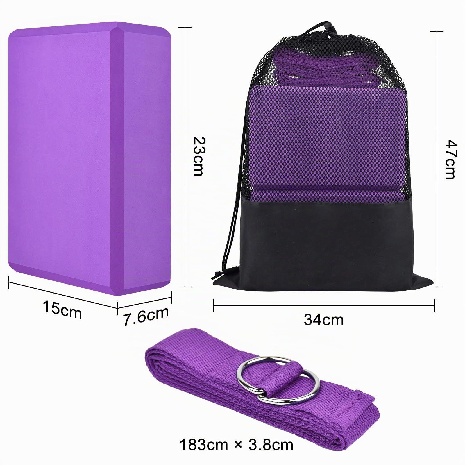 Brique Yoga Lot 2 Bloc Yoga Block Brique de Yoga Blocks Briques Kit Yoga Accessoires Avec Sangle et Sac de Yoga 【Lot de 4 Pièces】