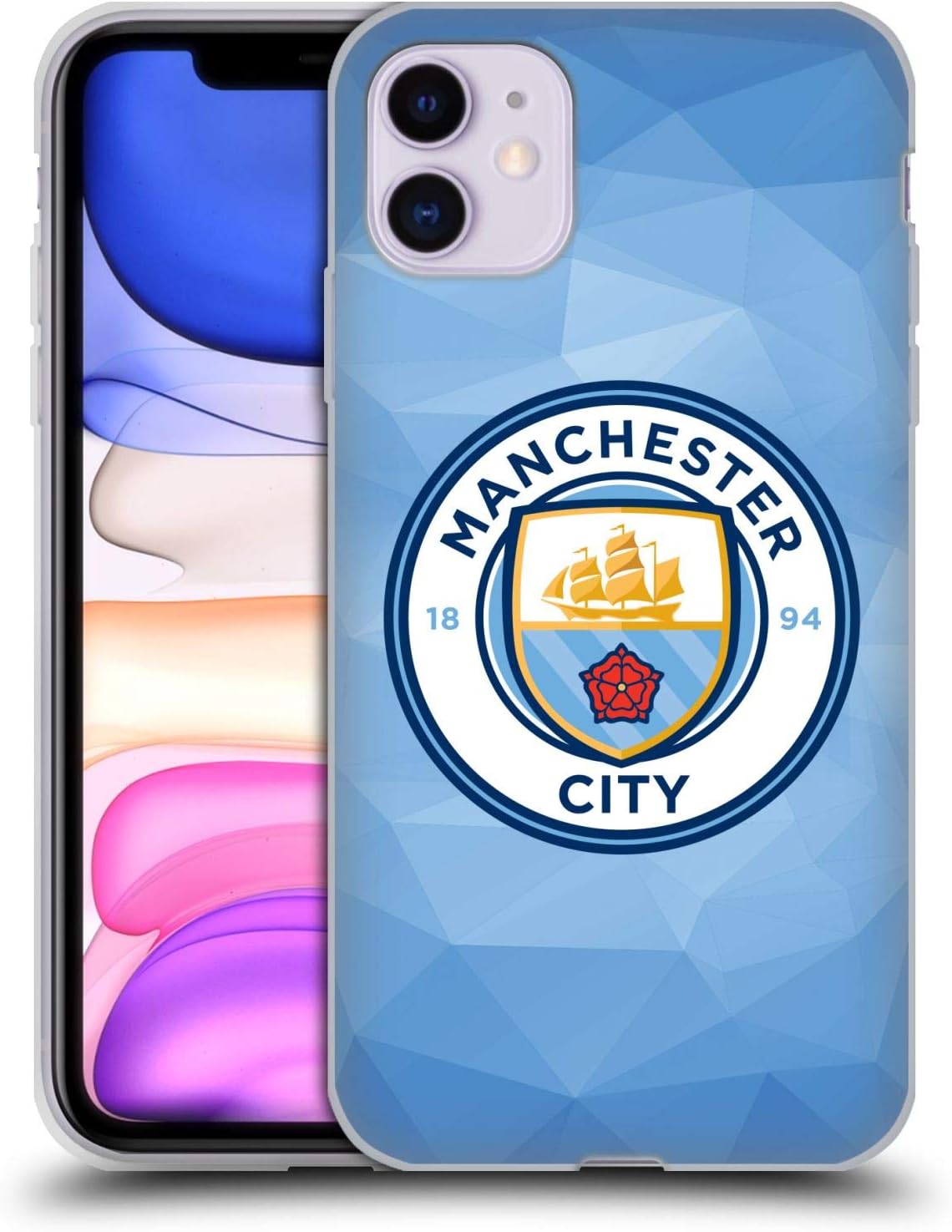 Head Case Designs Officially Licensed Manchester City Man City FC Blue Full Colour Badge Geometric Soft Gel Case Compatible With Apple iPhone 11