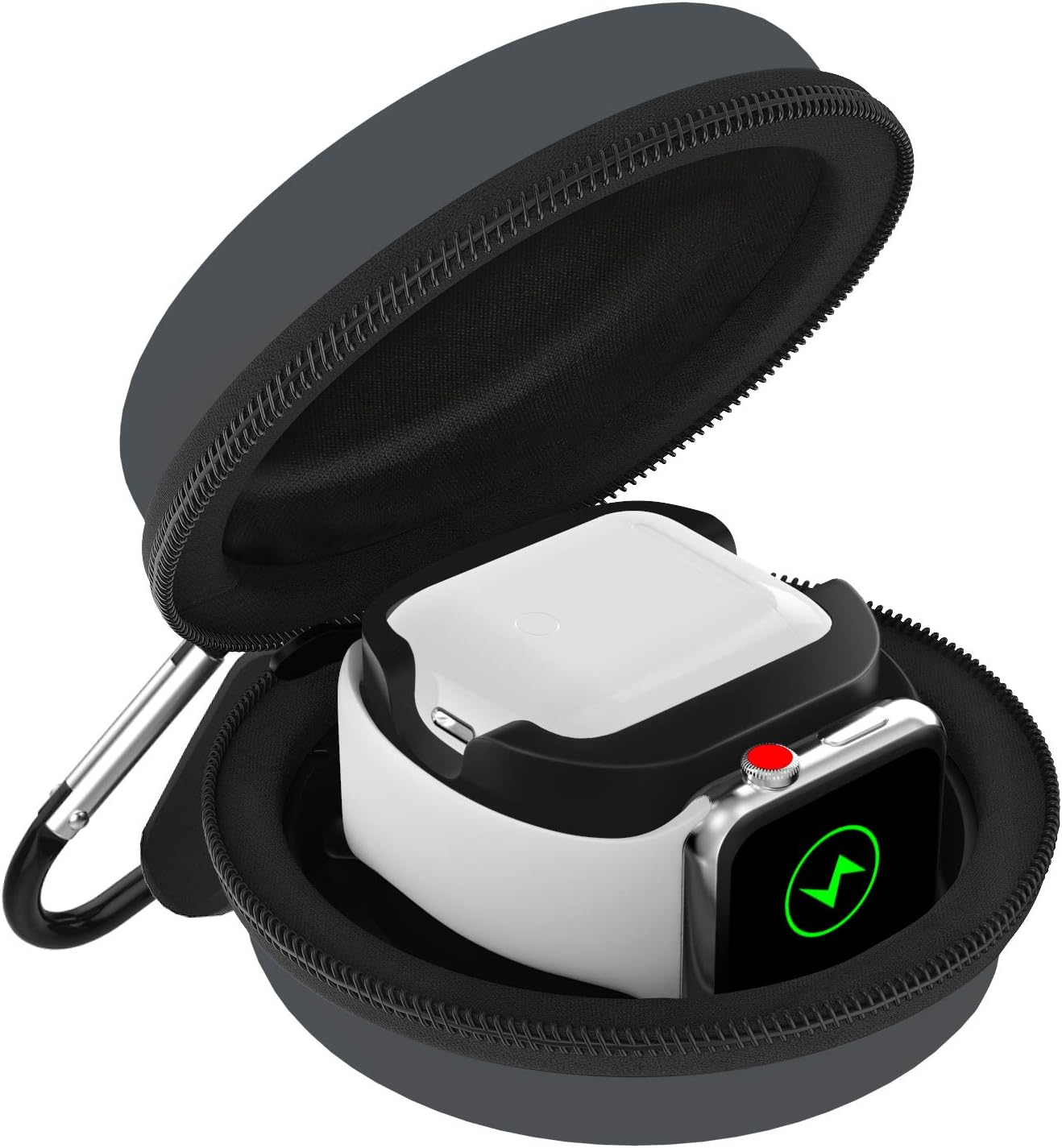 MoKo Storage Box Compatible with Apple Watch Series 11/10/9/8/7/6/5/4/3/2/1/SE3/SE2/SE, Portable Protective Travel Bag Fit iWatch 38mm 40mm 41mm 42mm 44mm 45mm 46mm Airpods Pro/3/2/1, Space Gray