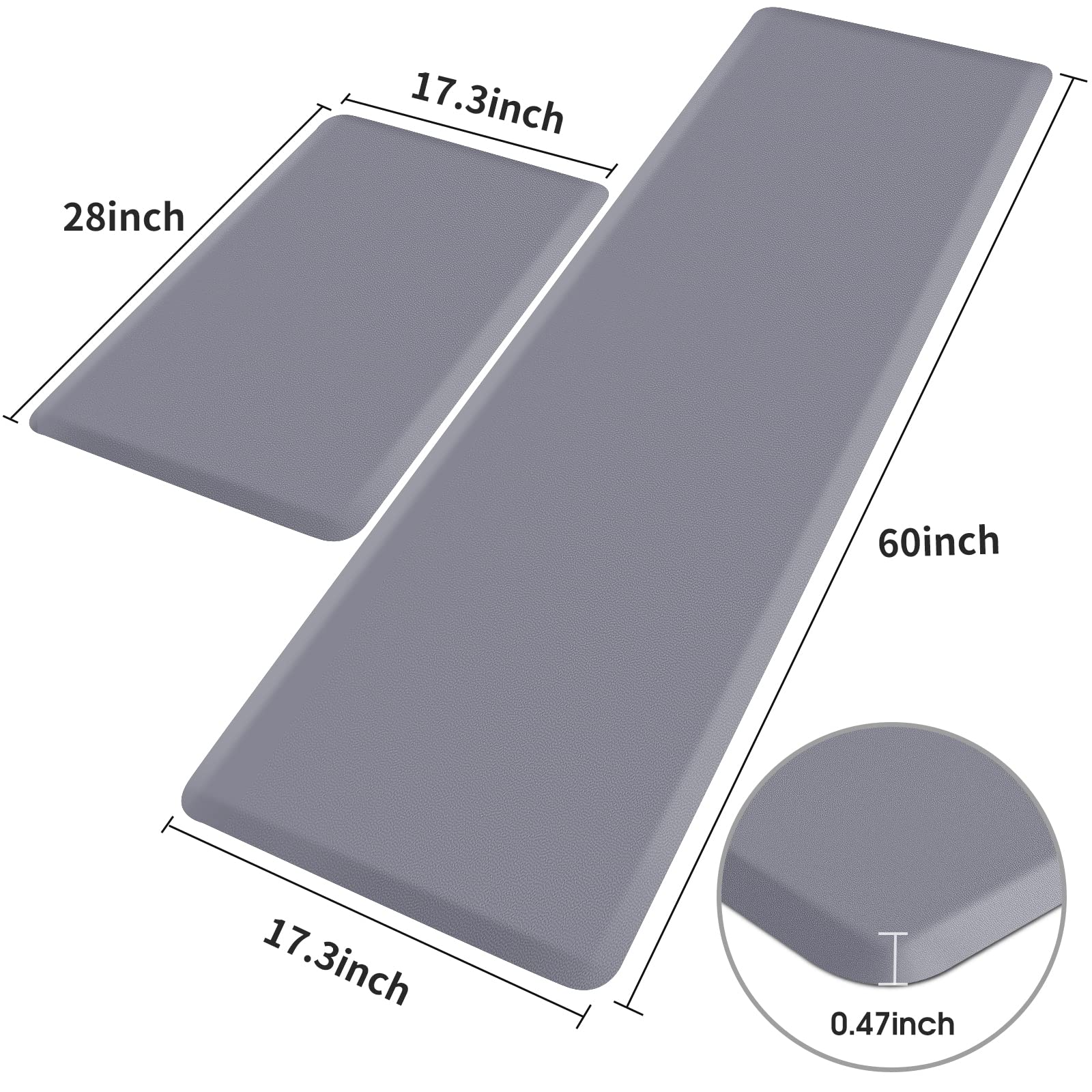 HappyTrends Tapis de Cuisine épais et Ergonomique en Mousse pour Cuisine, Maison, Bureau, buanderie (43,9 x 71,1 cm + 43,9 x 152,4 cm, Gris)