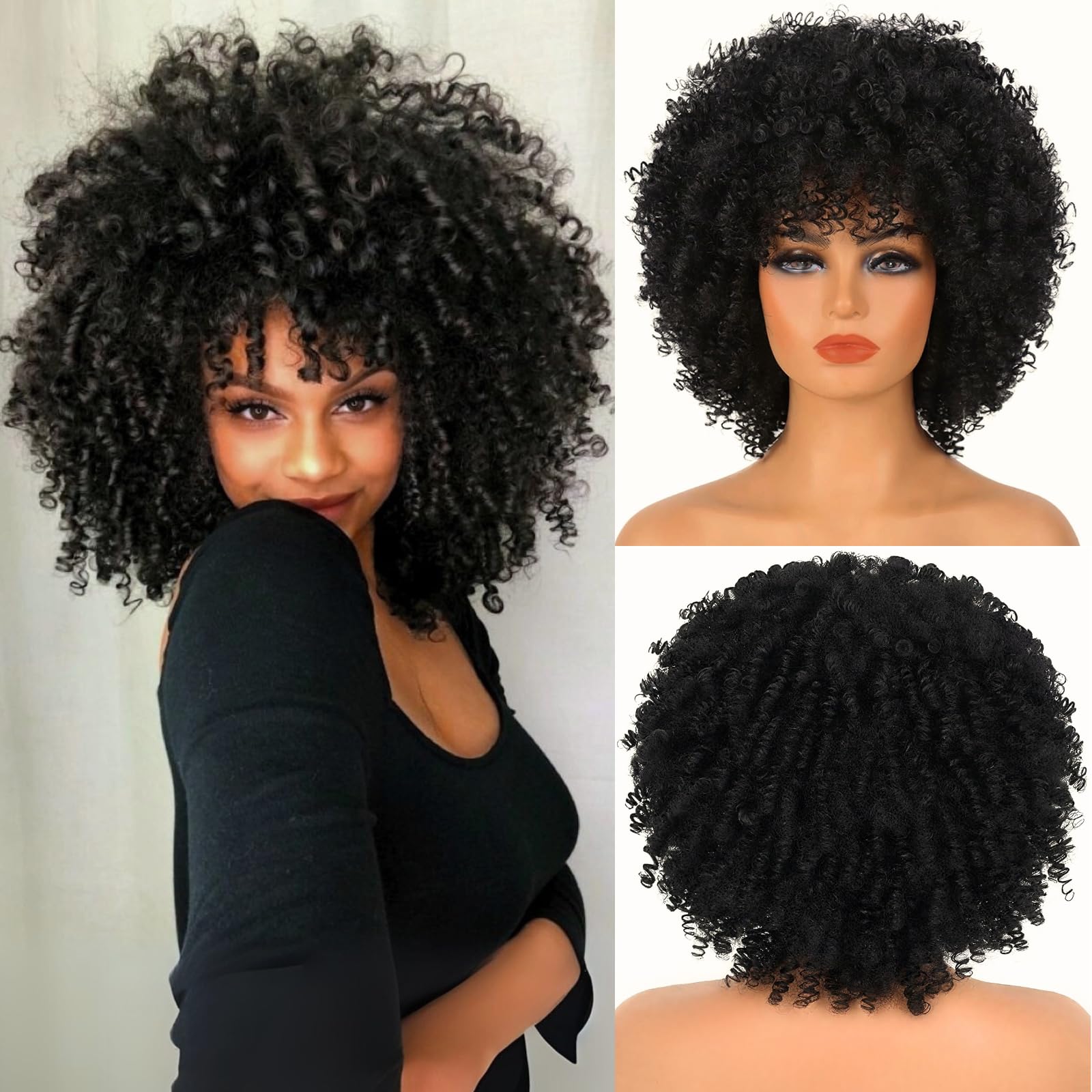 Amazon.com : MYCNIMY Afro Curly Wig with Bangs 12 Inches 