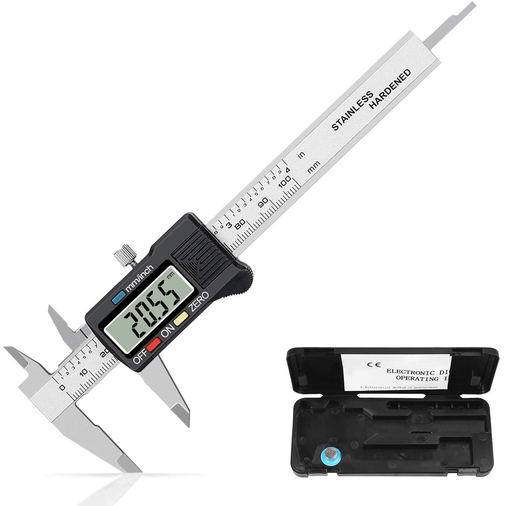 eSynic 100mm Digital Vernier Caliper 4 Inch Stainless Steel Vernier Caliper and Large LCD Screen Inch Metric Conversion Vernier Caliper for Designers Engineers and Mechanics