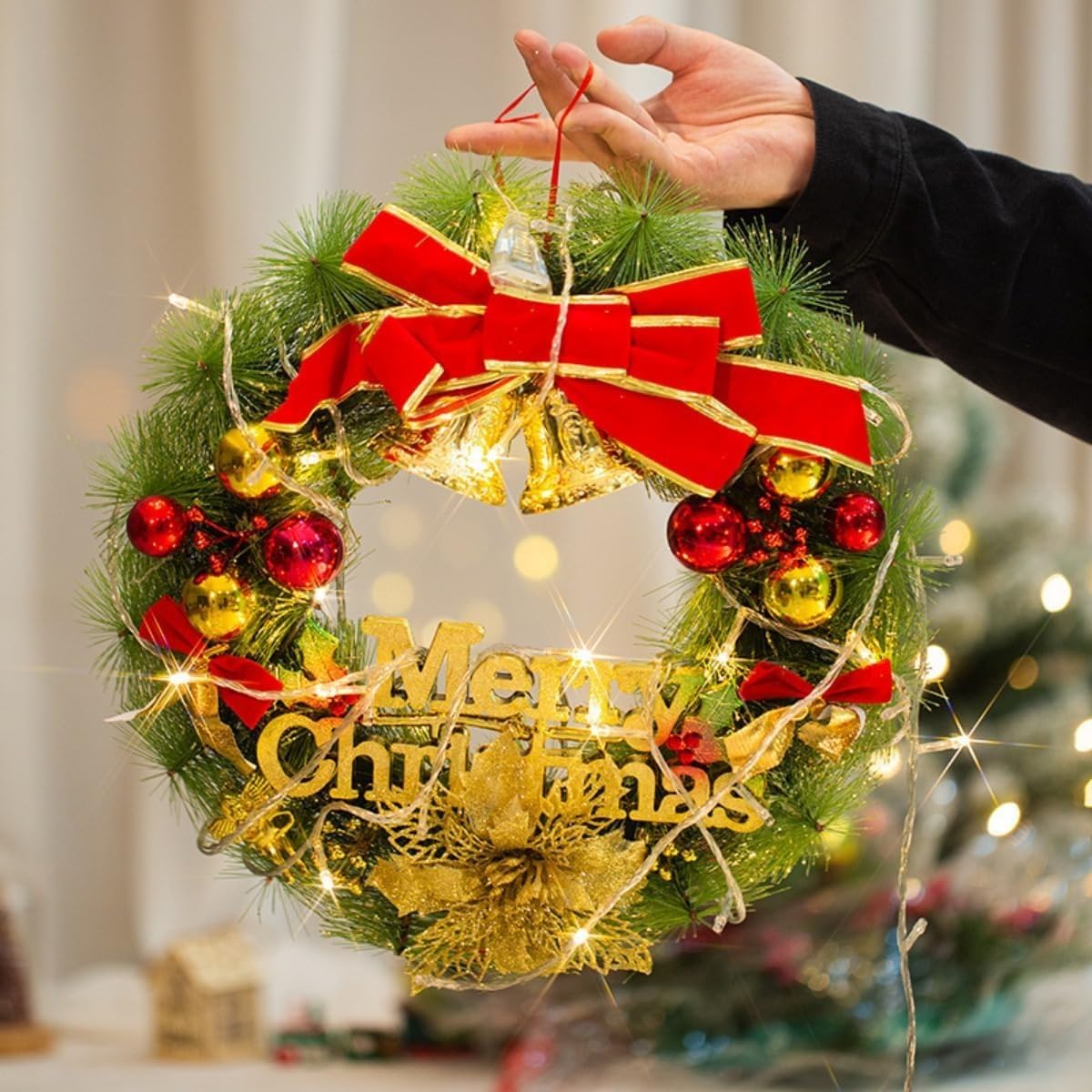 巨大クリスマスリース　ライト付き Amazon.co.jp: 【Ptomoto】特大サイズ 北欧風 クリスマスリース